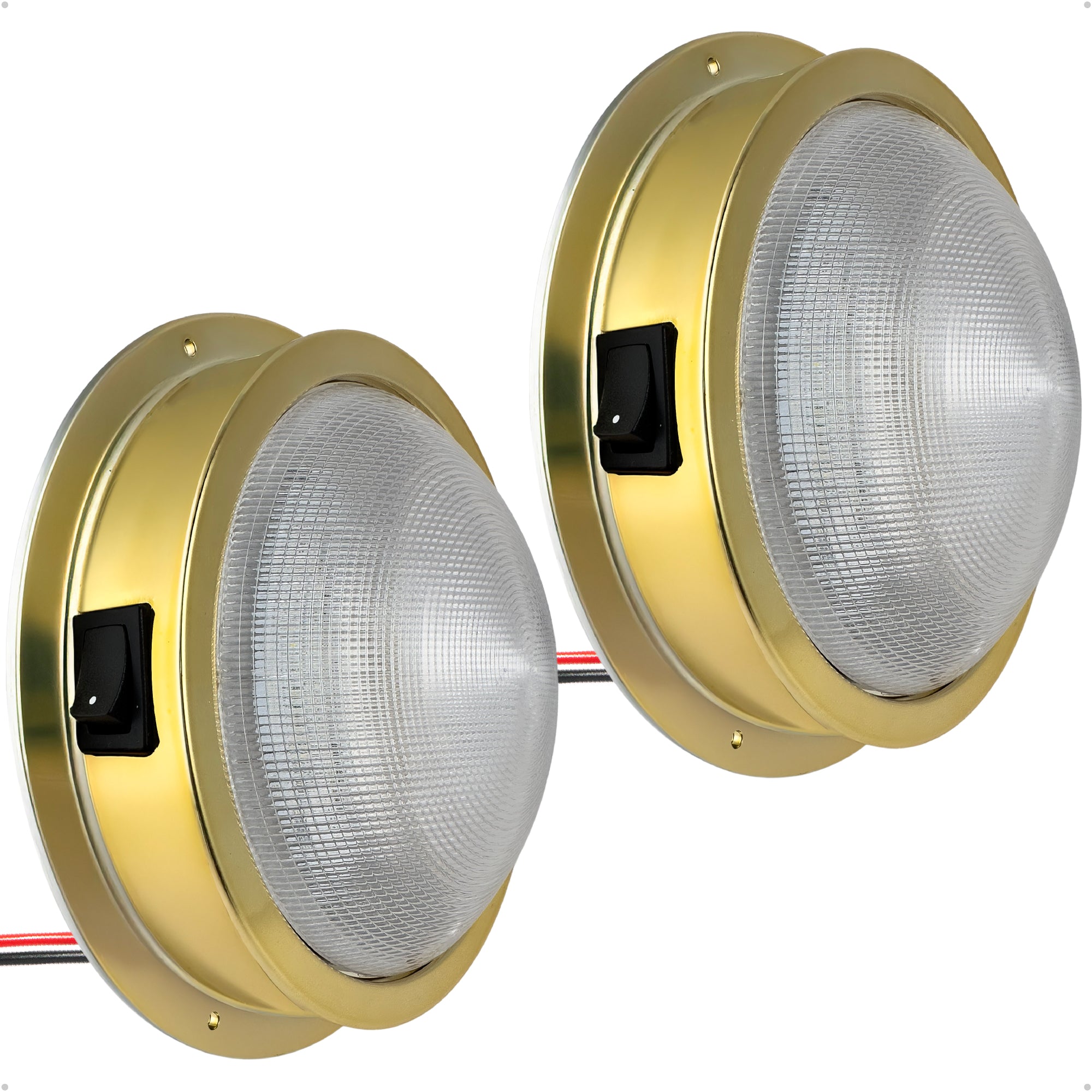 6" LED Surface-Mount Dome / Ceiling Light, Daylight White, Gold Plated Brass Housing, 12V, 2-Pack - FO2627-M2 - Five Oceans