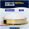 6" LED Surface-Mount Dome / Ceiling Light, Daylight White, Gold Plated Brass Housing, 12V, 2-Pack - FO2627-M2 - Five Oceans