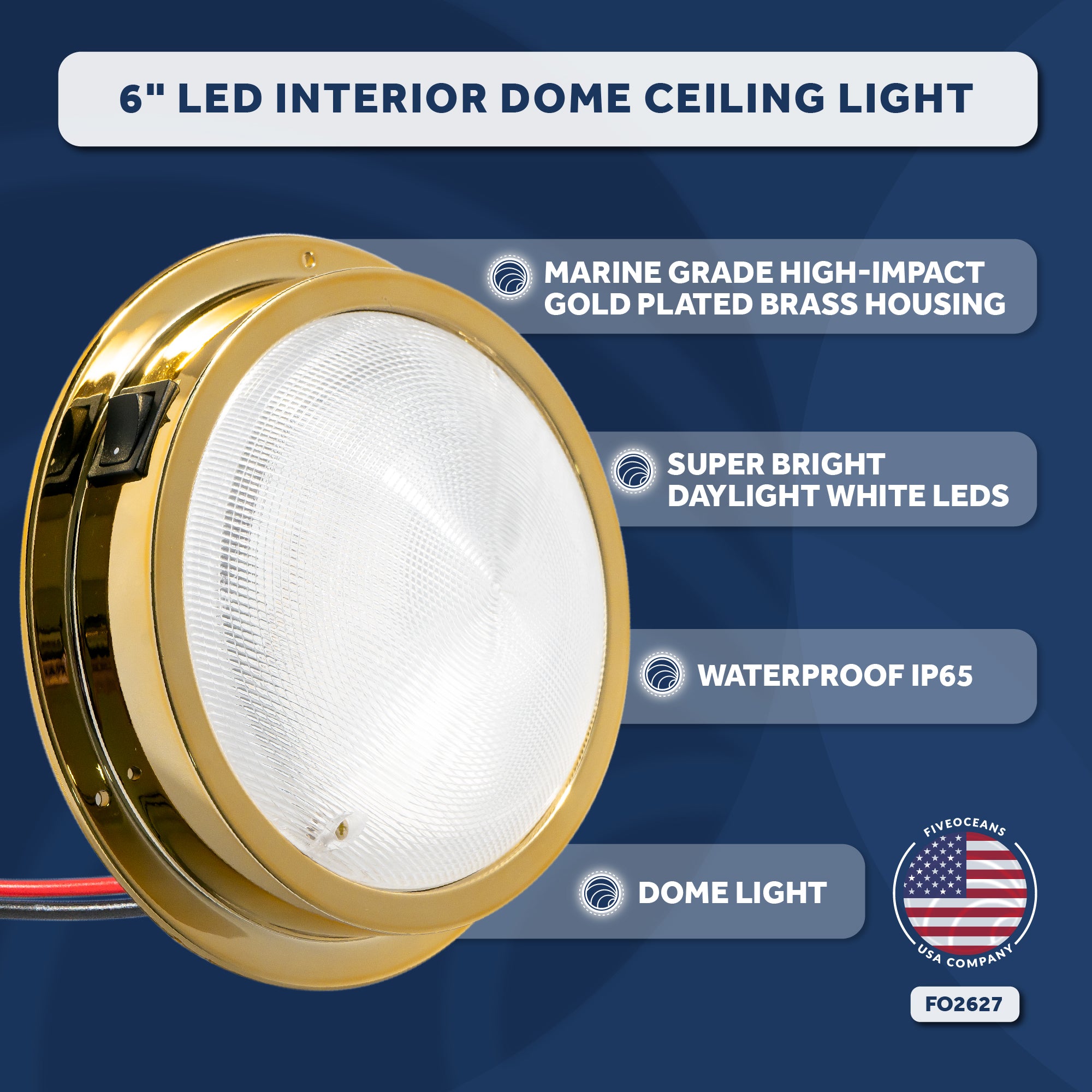 LED Interior Dome Ceiling Light, 6" Surface Mount, Daylight White - FO2627 - Five Oceans