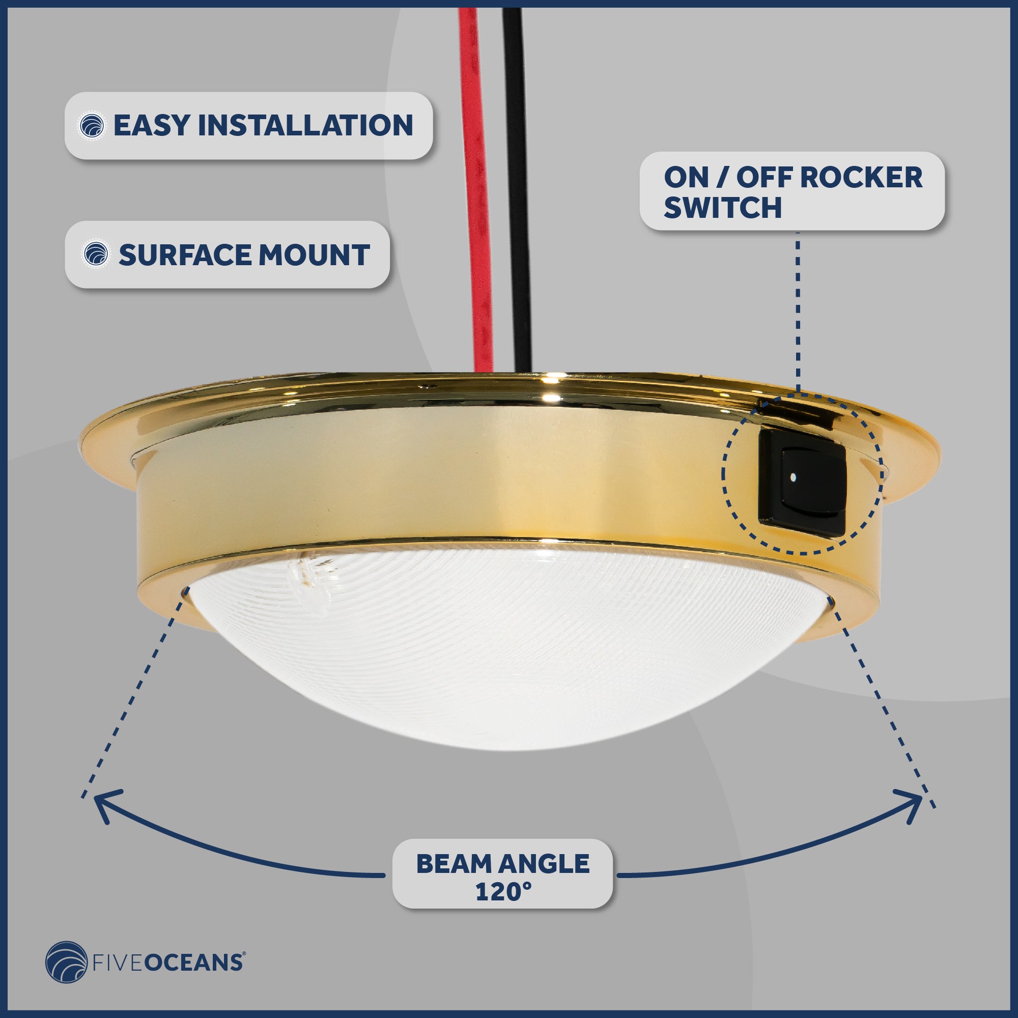 LED Interior Dome Ceiling Light, 6" Surface Mount, Daylight White - FO2627 - Five Oceans