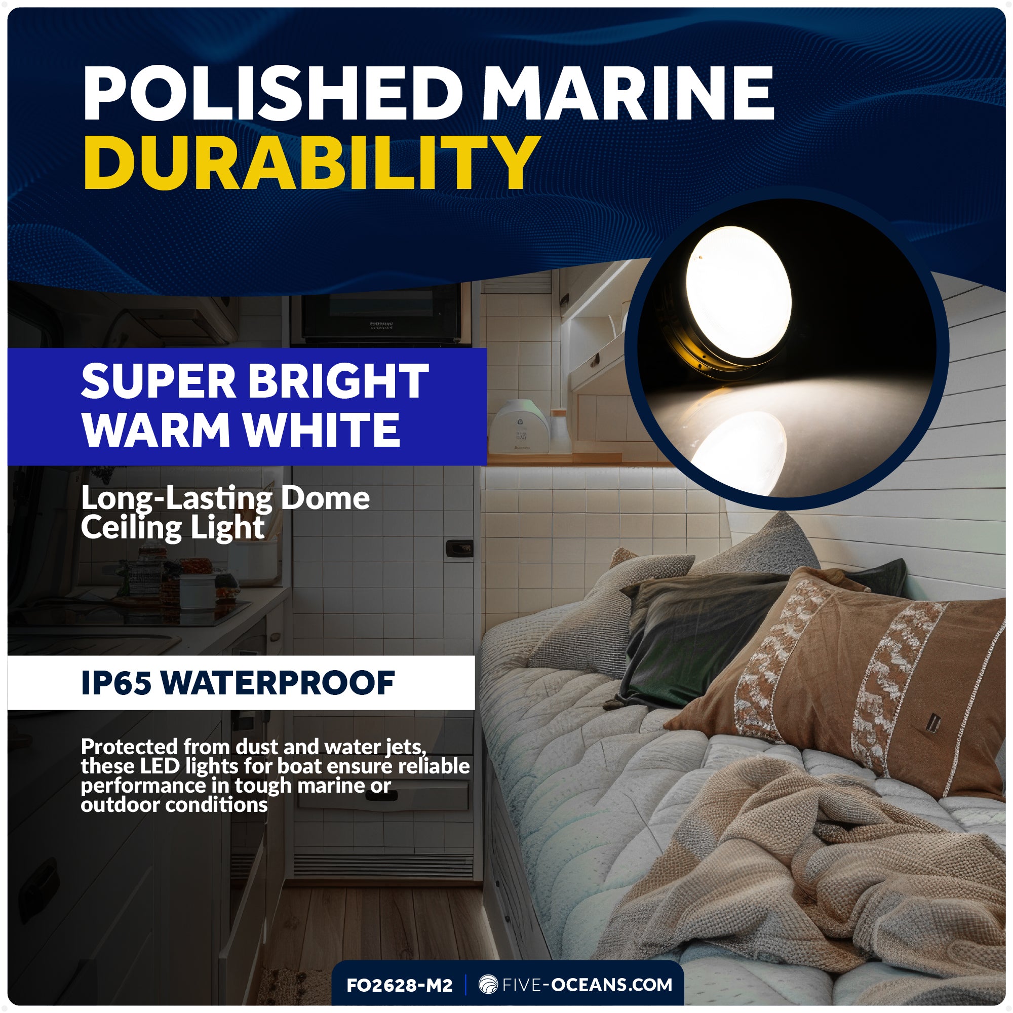 LED Interior Dome Ceiling Light, 6" Surface Mount, Warm White, 2-Pack - FO2628-M2 - Five Oceans
