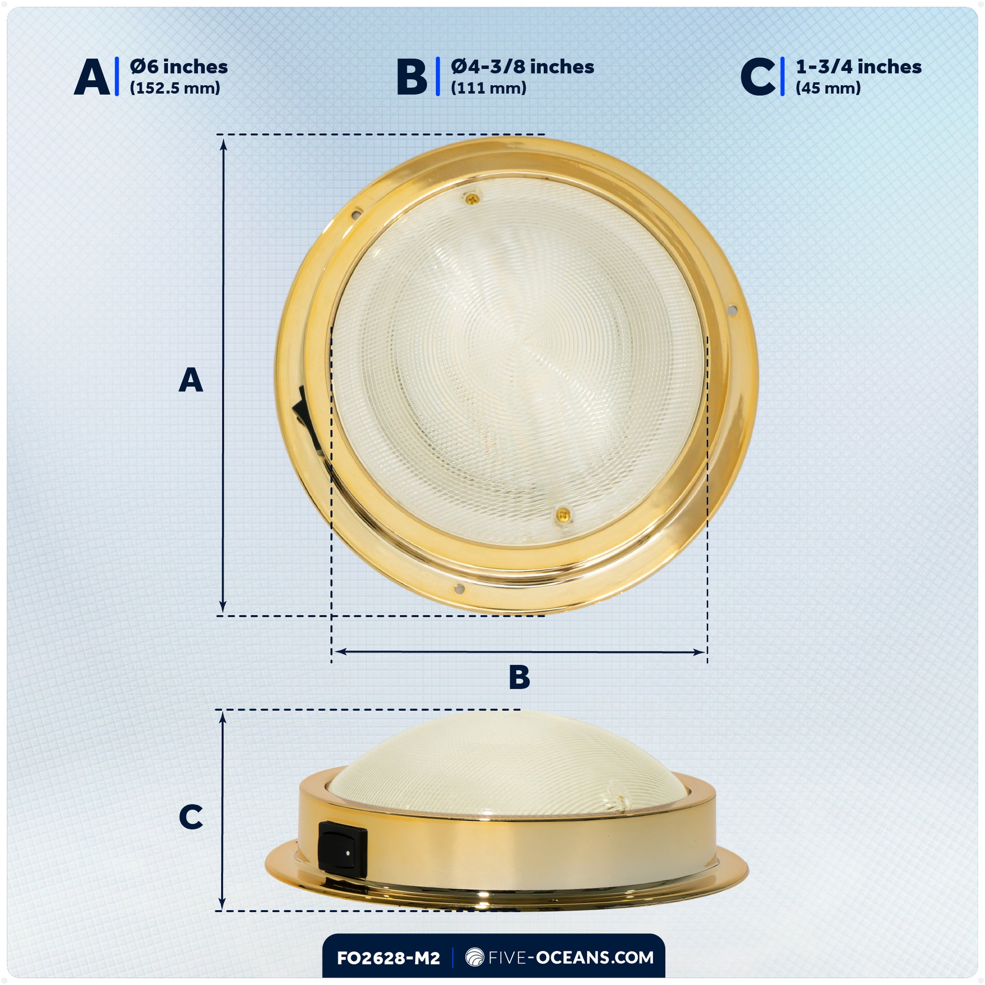 LED Interior Dome Ceiling Light, 6" Surface Mount, Warm White, 2-Pack - FO2628-M2 - Five Oceans