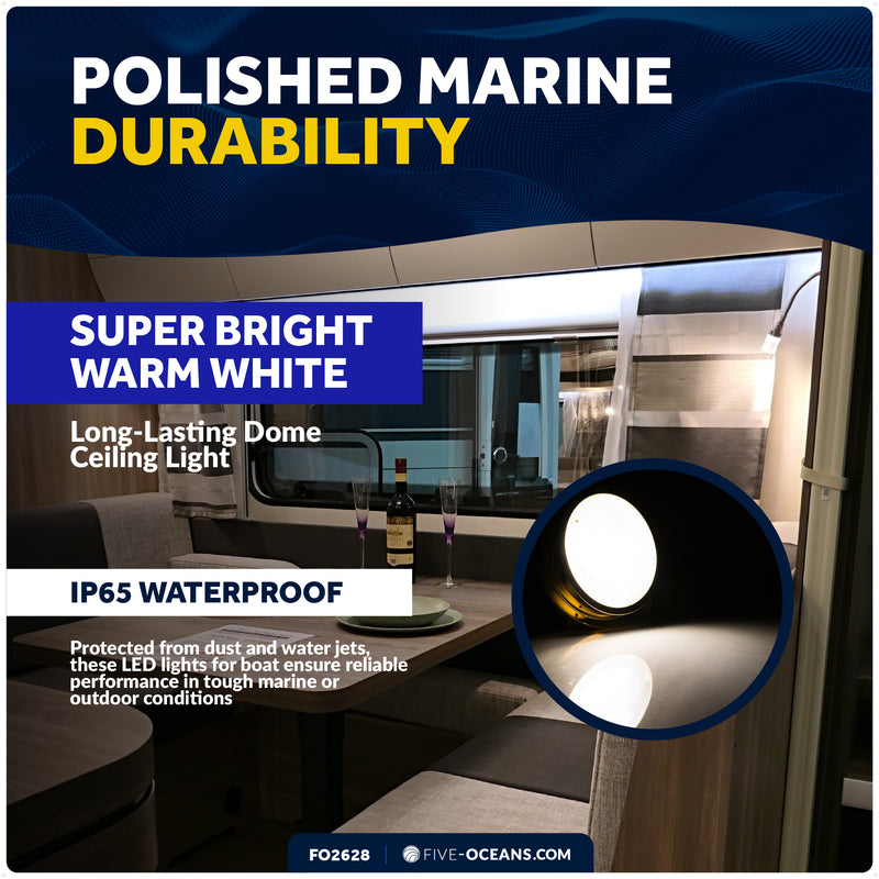 6" LED Surface-Mount Dome / Ceiling Light, Warm White, Gold Plated Brass Housing, 12V - FO2628 - Five Oceans
