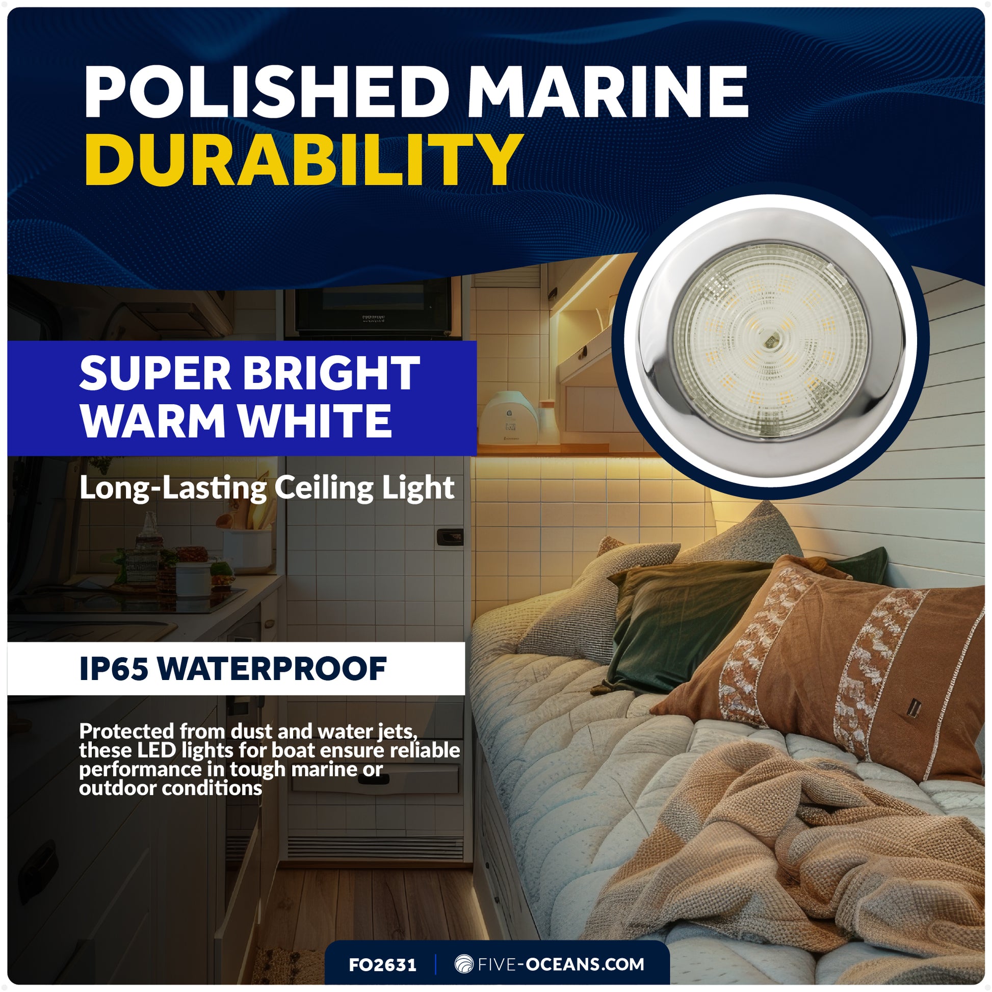 LED Interior Dome Ceiling Light, 3-3/4" Slim Round, Warm White, 12V - FO2631 - Five Oceans