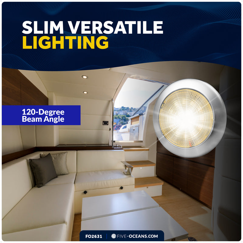 3-3/4" Surface-Mount LED Slim Dome / Ceiling Light, Warm White, Stainless Steel Housing, 12V - FO2631 - Five Oceans