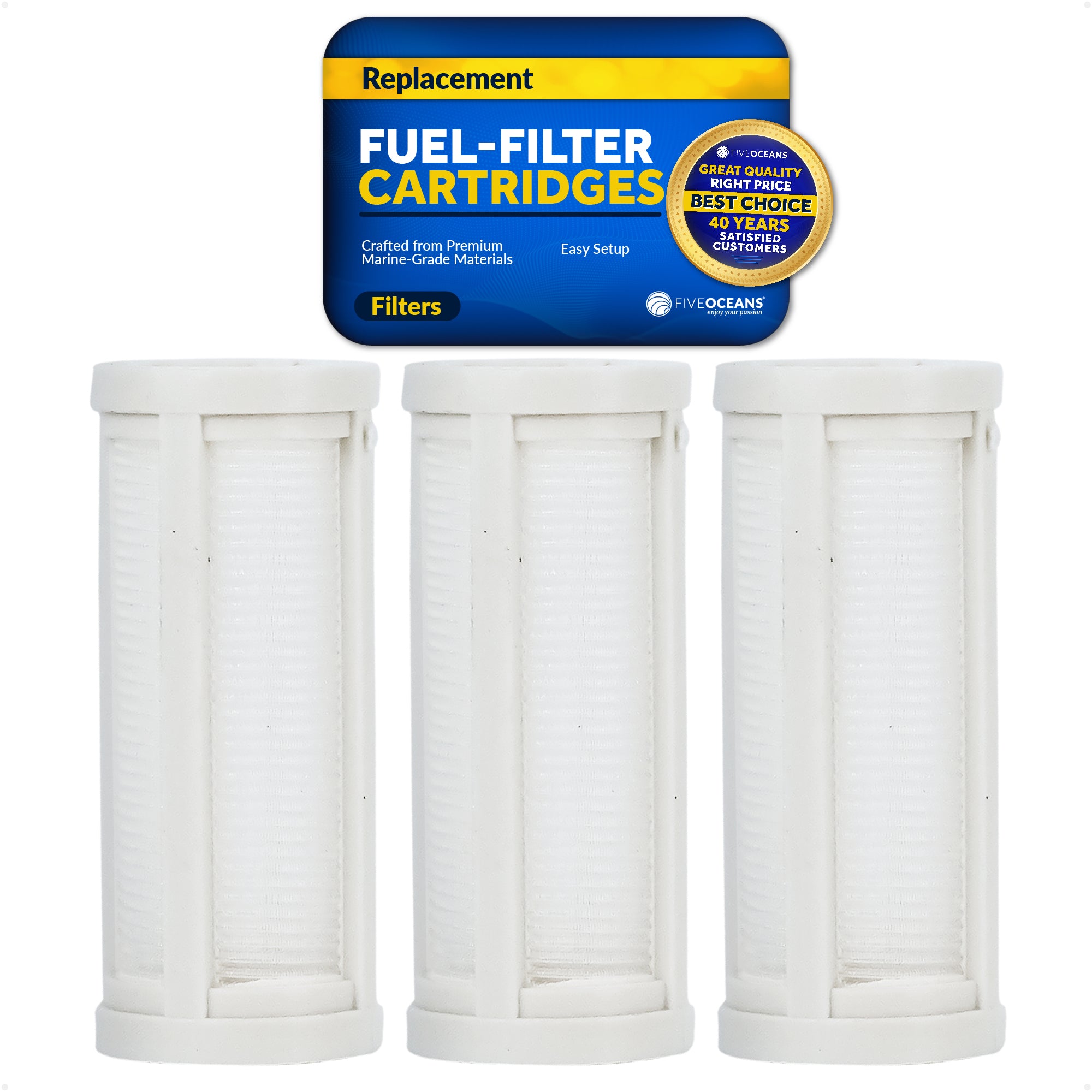 Replacement Filters Cartridges for In-Line Universal Fuel Filter - FO2638 - Five Oceans