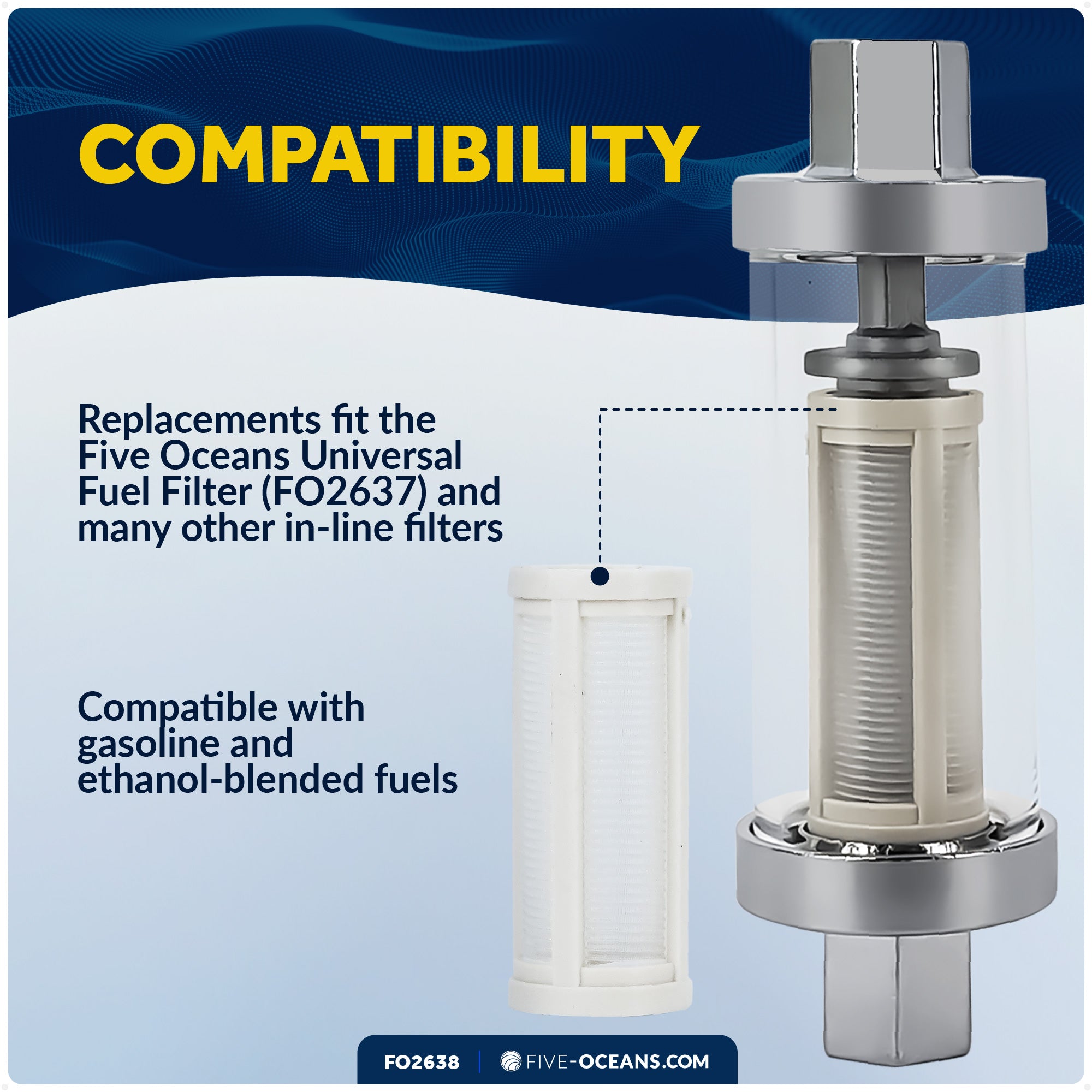 Replacement Filters Cartridges for In-Line Universal Fuel Filter - FO2638