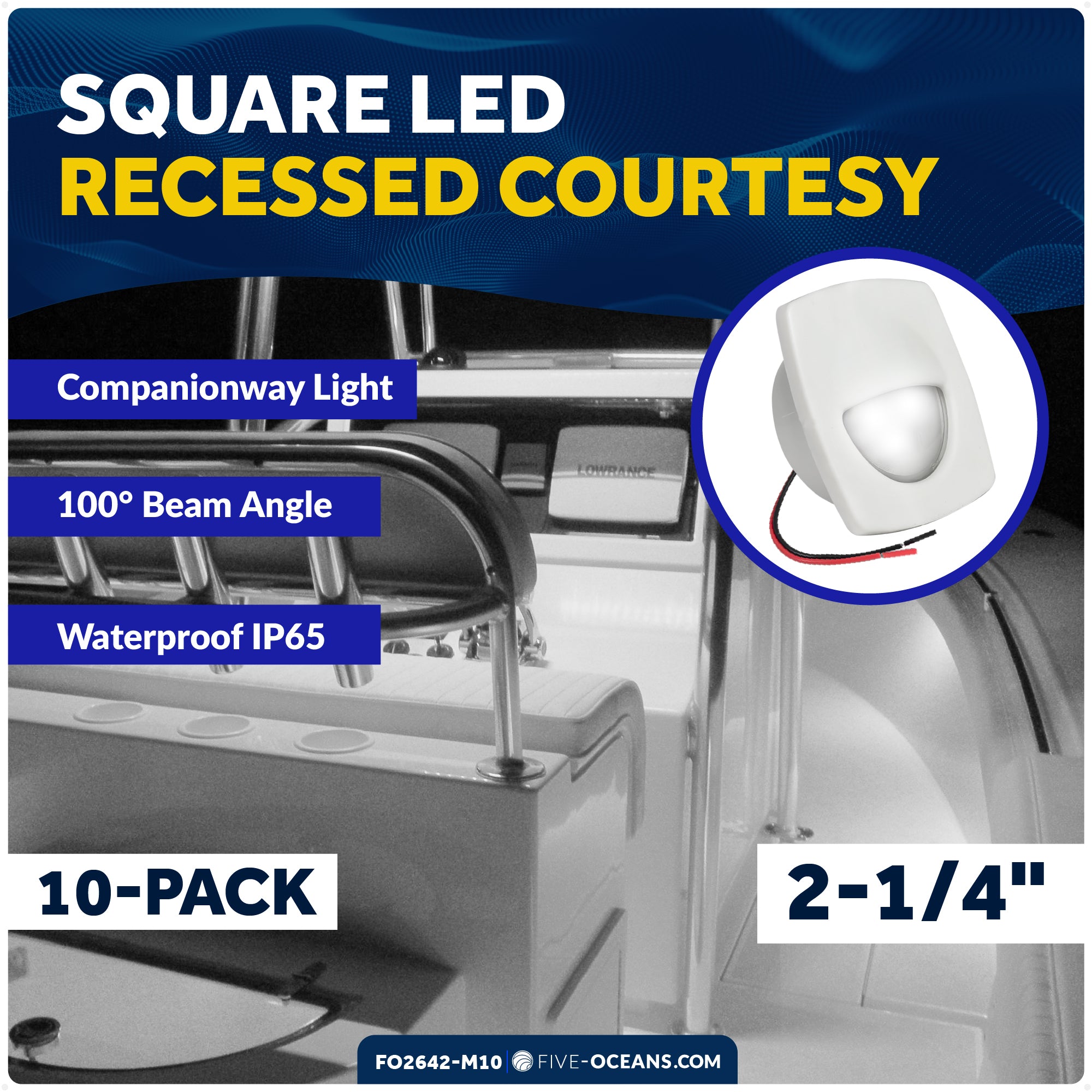 2-1/4" Square LED Recessed Courtesy / Companionway Light, White Housing, Cool White, 12V, 10-Pack - FO2642-M10