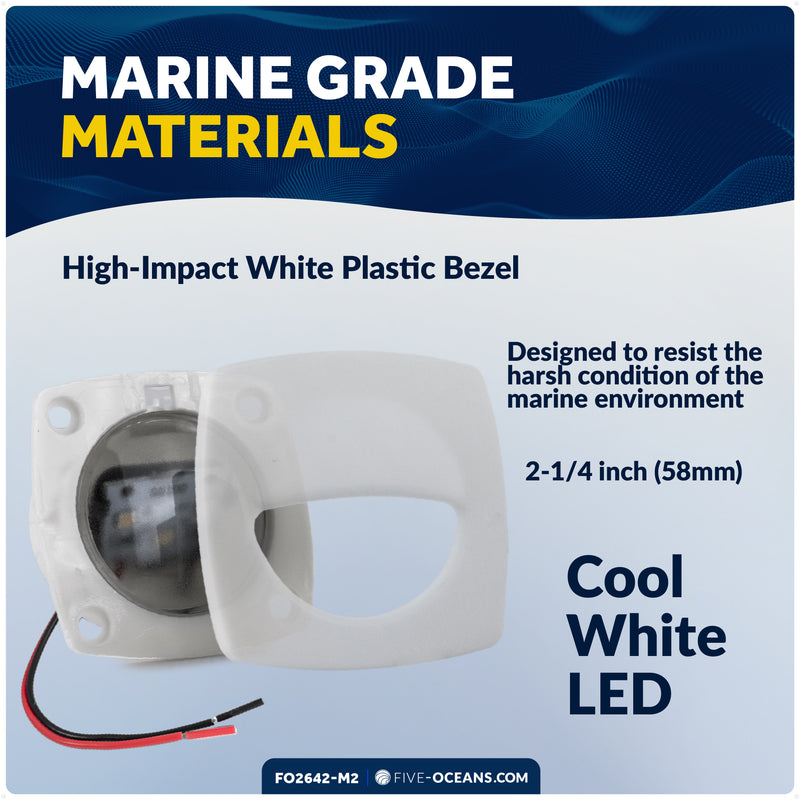 2-1/4" Square LED Recessed Courtesy / Companionway Light, White Housing, Cool White, 12V, 2-Pack - FO2642-M2 - Five Oceans