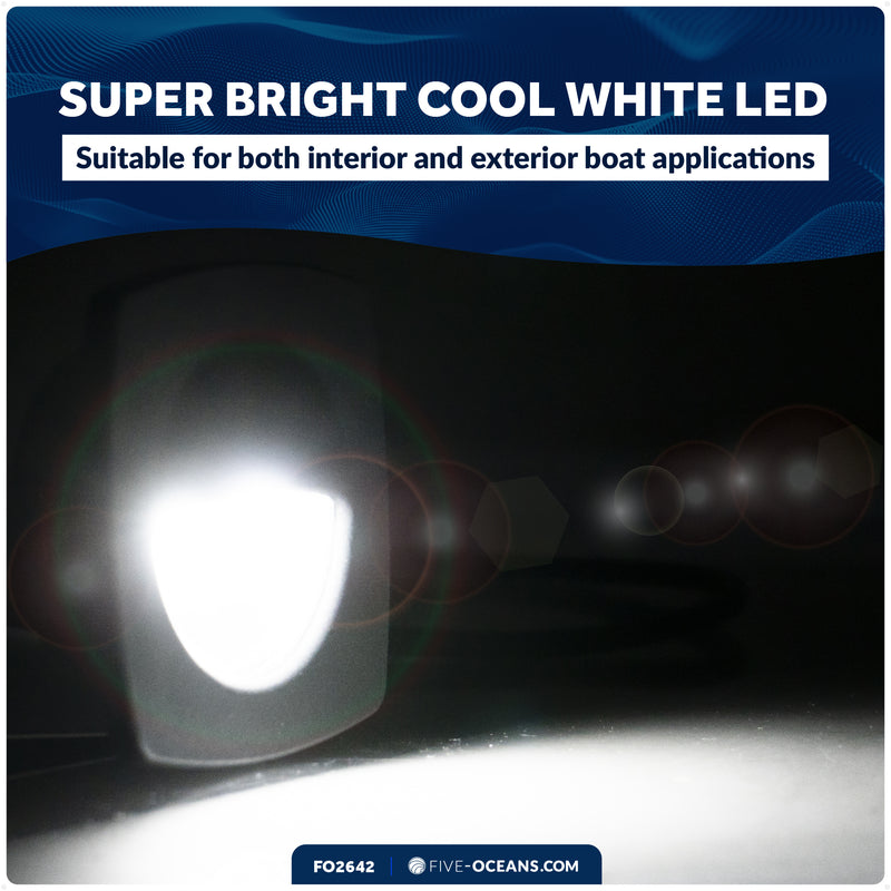 2-1/4" Square LED Recessed Courtesy / Companionway Light, White Housing, Cool White, 12V - FO2642 - Five Oceans