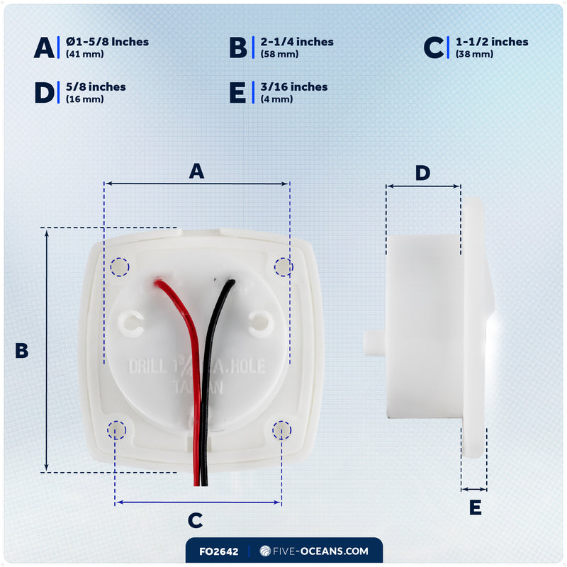 2-1/4" Square LED Recessed Courtesy / Companionway Light, White Housing, Cool White, 12V - FO2642 - Five Oceans
