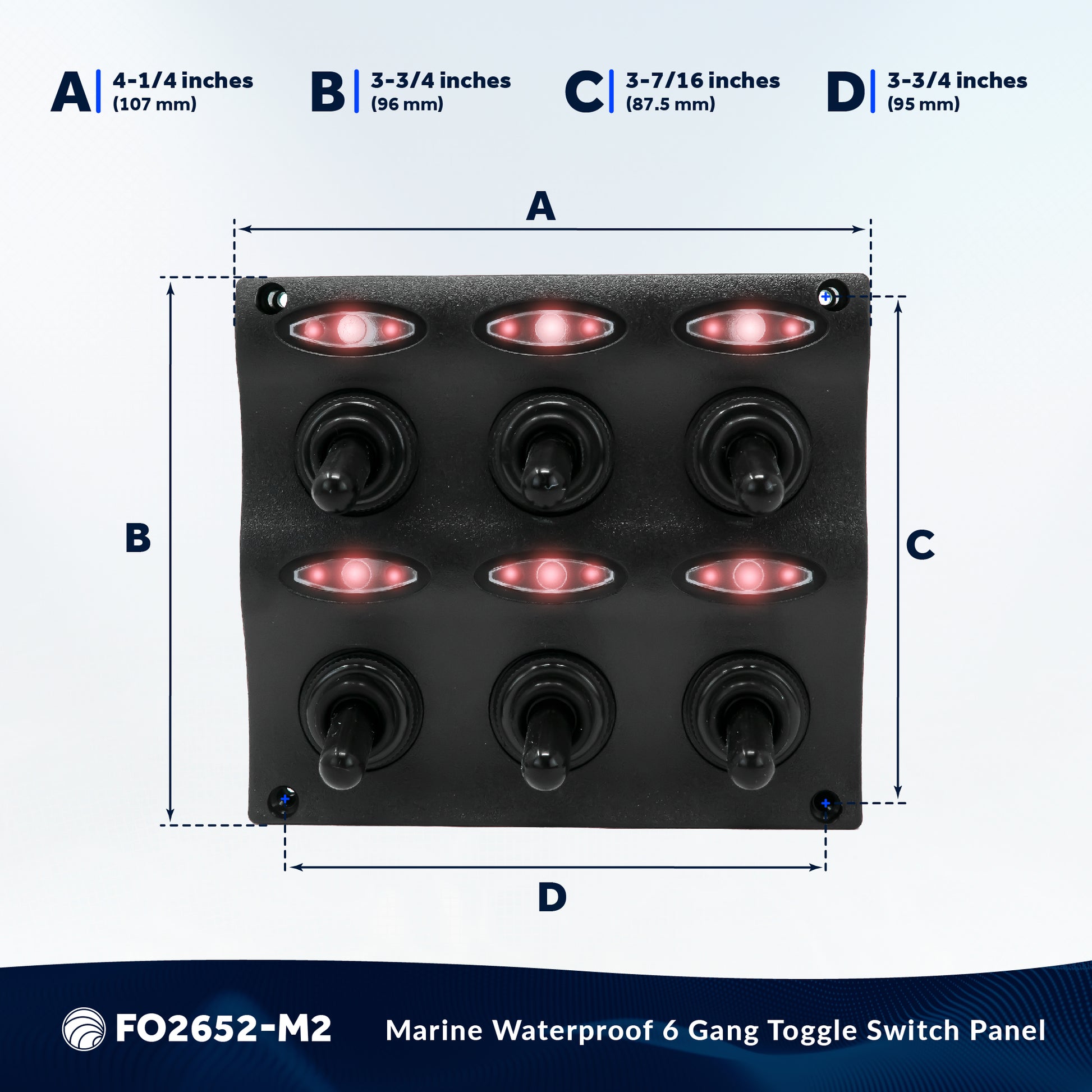 LED 6 Gang Switch Panel - Waterproof - 12-24 Volts - 2-Pack - FO2652-M2 - Five Oceans