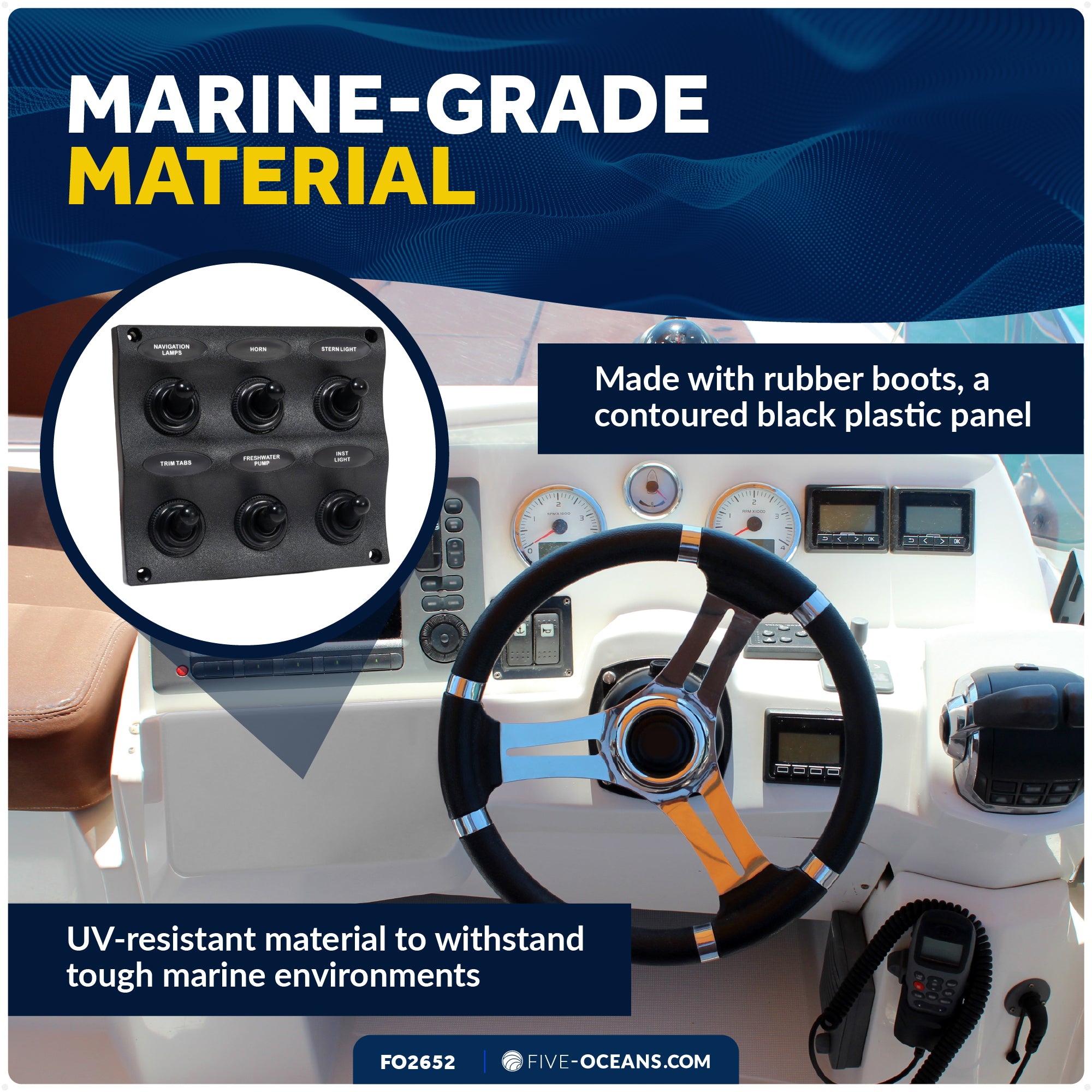 6 Gang Toggle Switch Panel, Waterproof, 12-24V - FO2652 - Five Oceans