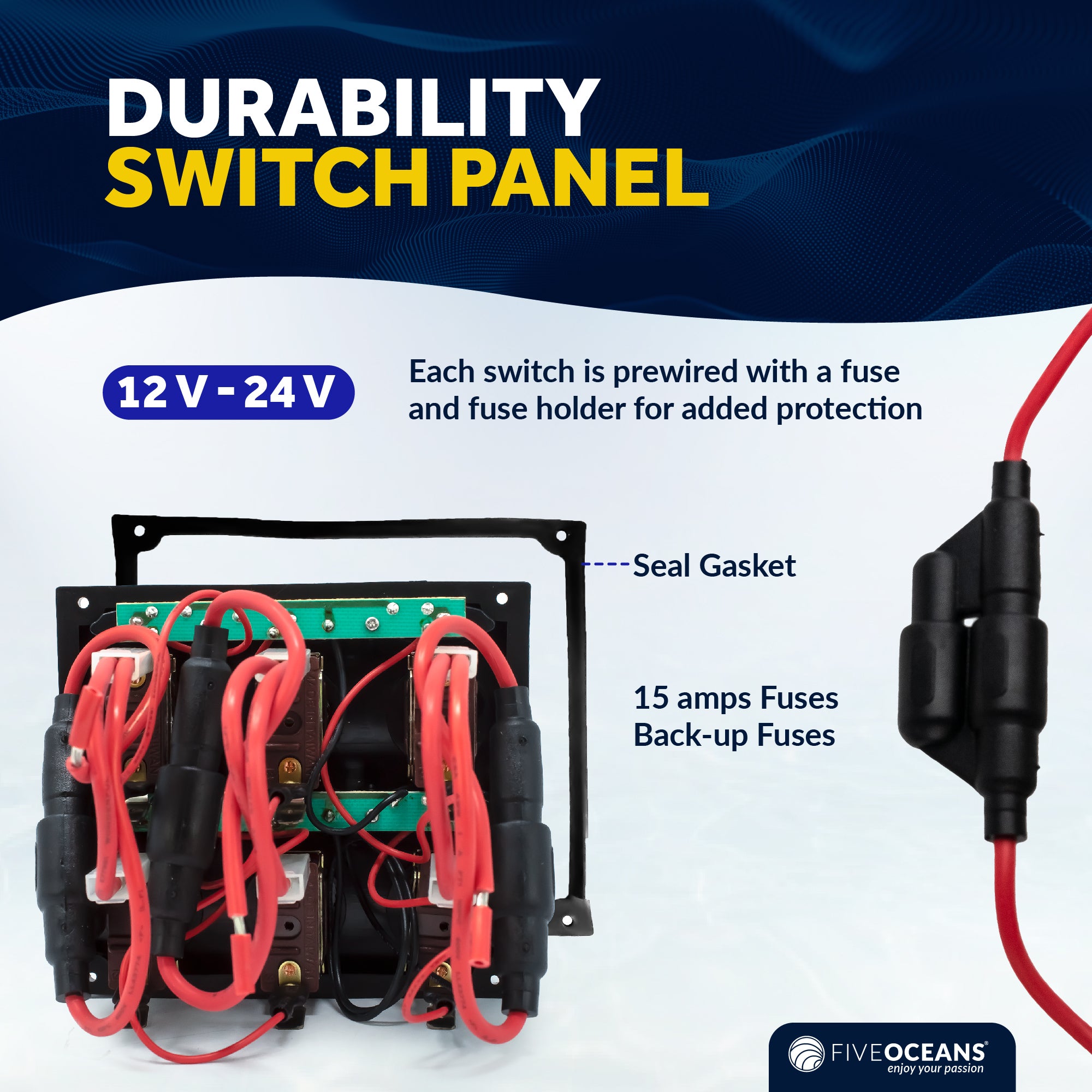LED 6 Gang Switch Panel - Waterproof - 12-24 Volts - FO2652 - Five Oceans