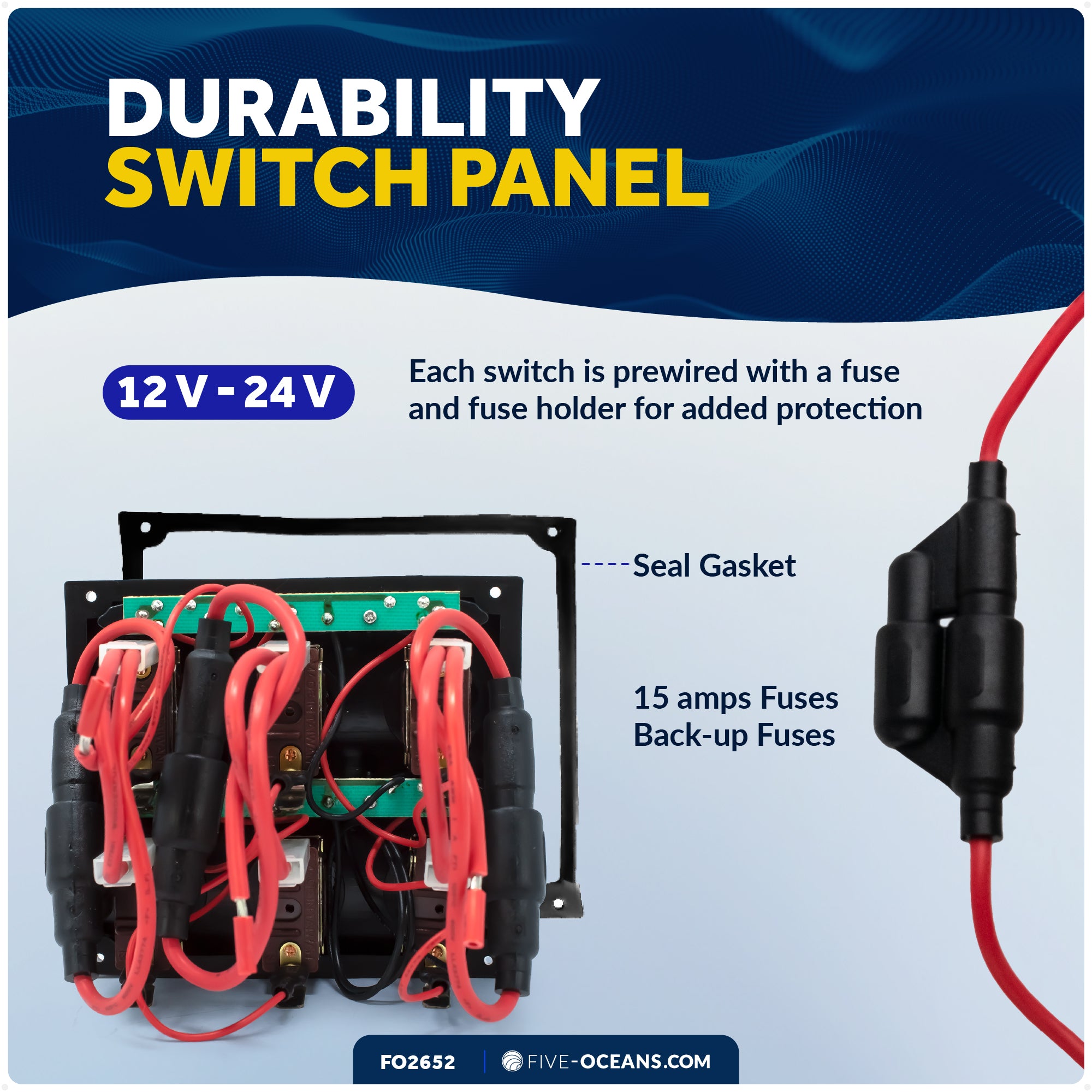LED 6 Gang Switch Panel - Waterproof - 12-24 Volts - FO2652 - Five Oceans