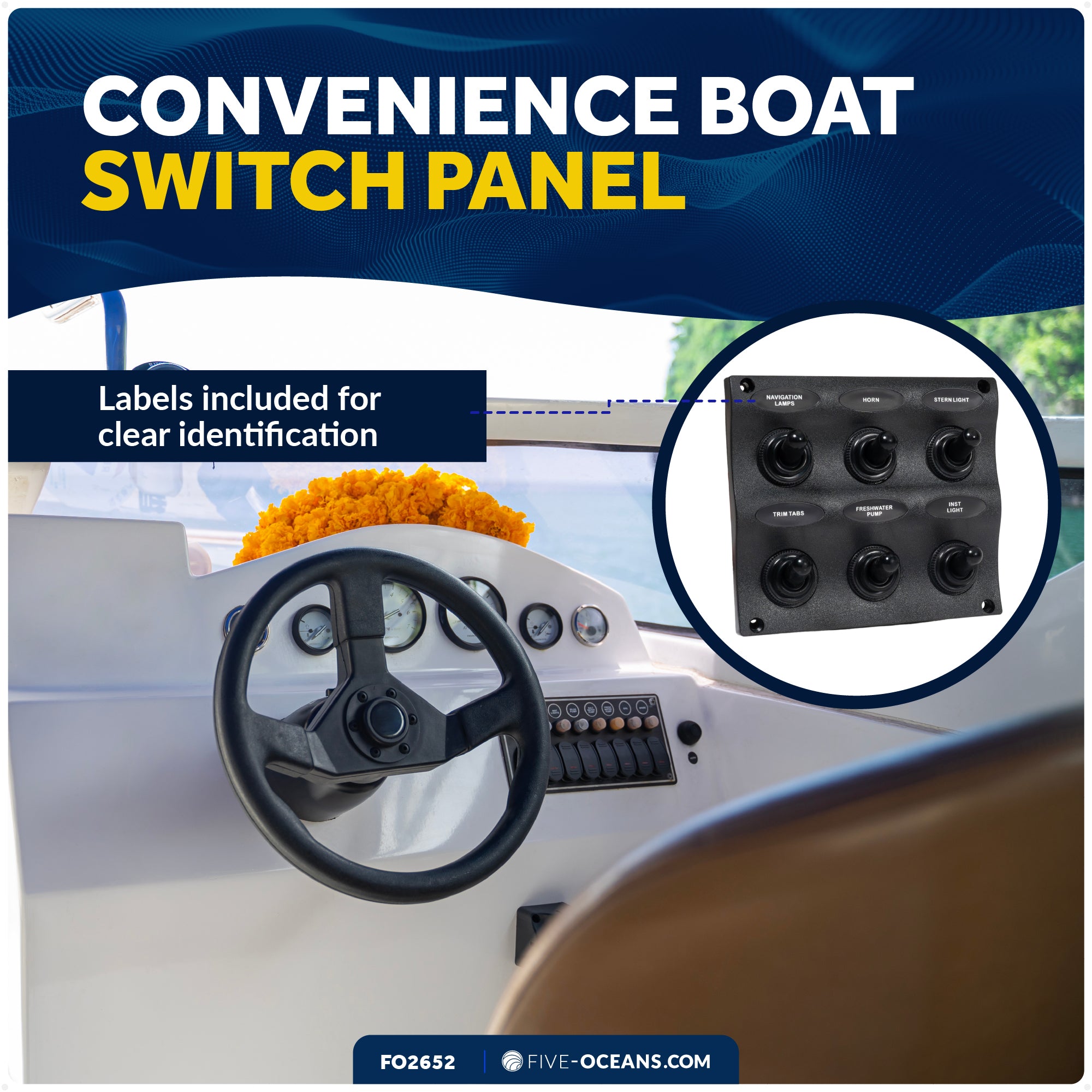 LED 6 Gang Switch Panel - Waterproof - 12-24 Volts - FO2652 - Five Oceans