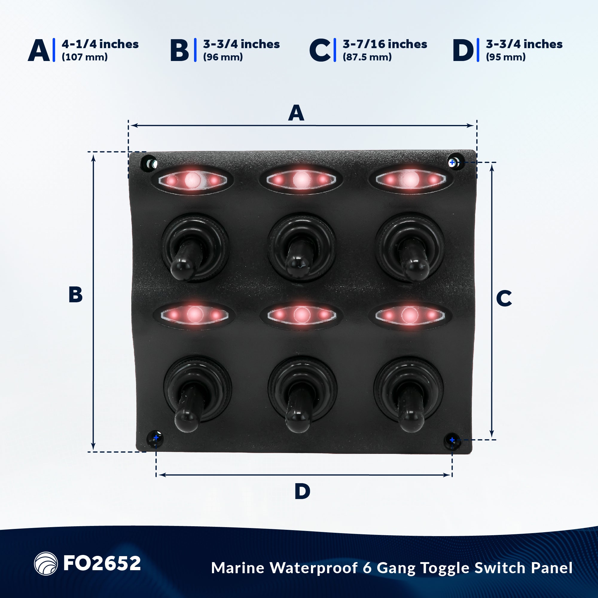 LED 6 Gang Switch Panel - Waterproof - 12-24 Volts - FO2652 - Five Oceans