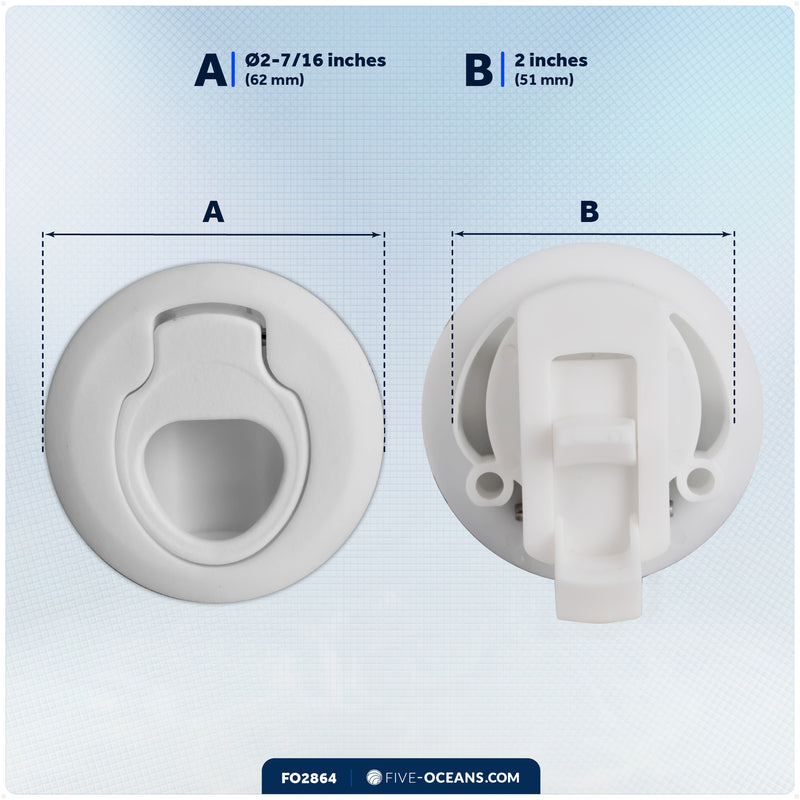 Flush Pull Slam Latch Door Hatch, 2" Dia., White - FO2864 - Five Oceans