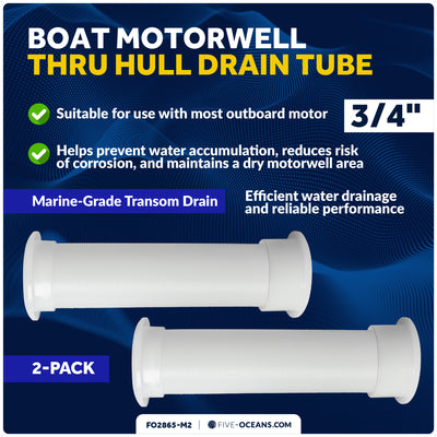3/4" Motorwell Thru-Hull Drain Tube, White Nylon, 2-Pack – FO2865-M2 - Five Oceans