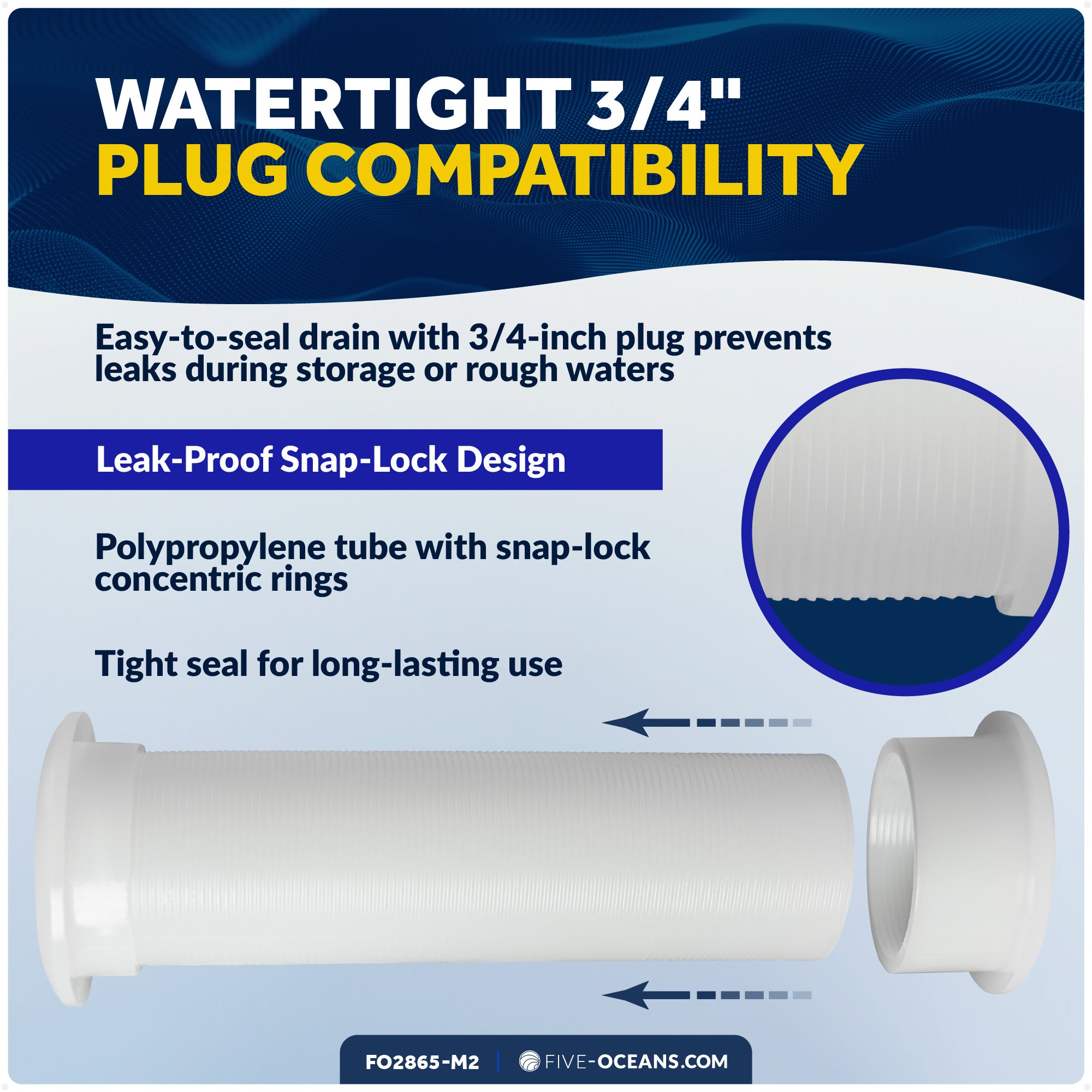 3/4" Boat Motorwell Thru Hull Drain Tube, White Nylon, 2-Pack - FO2865-M2