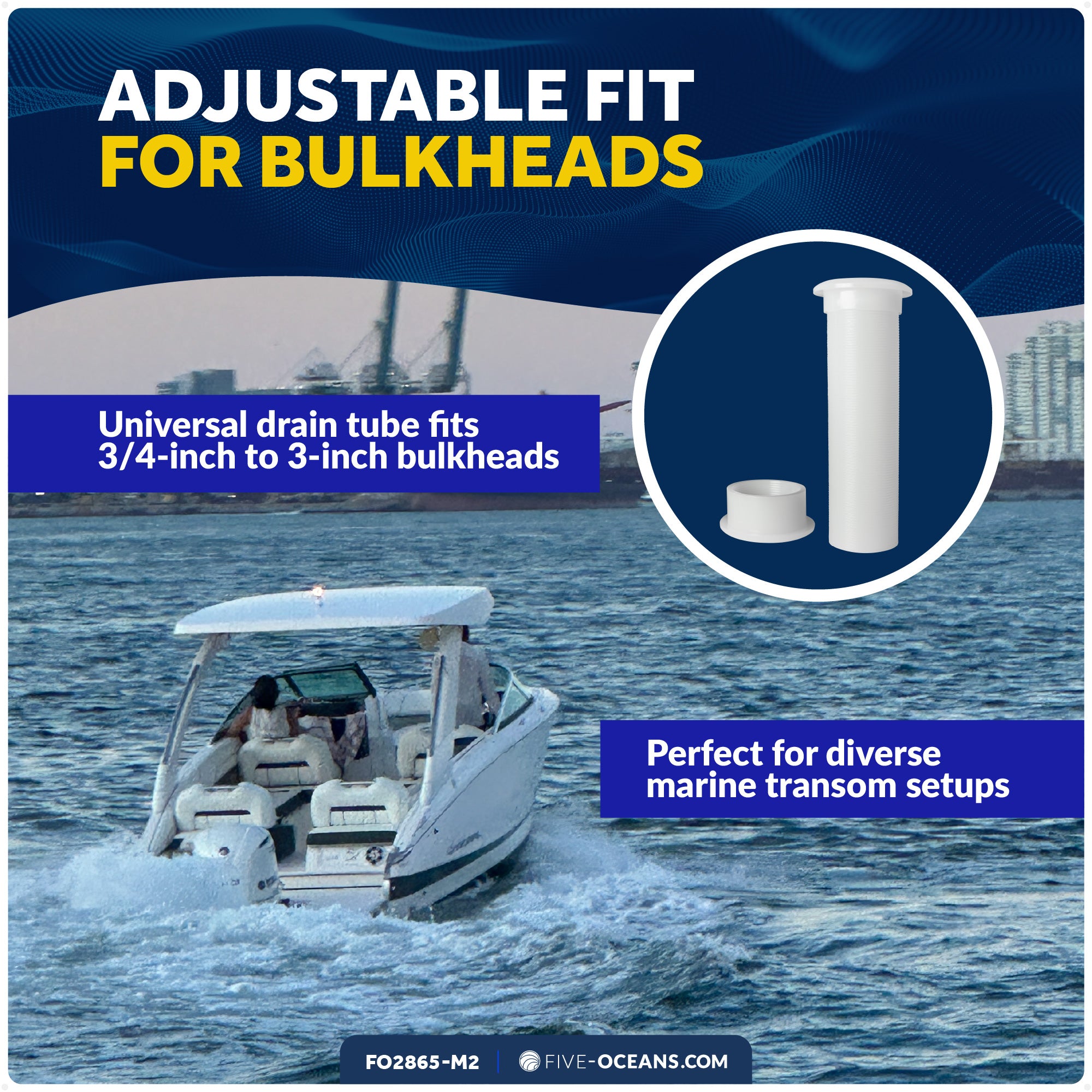 3/4" Boat Motorwell Thru Hull Drain Tube, White Nylon, 2-Pack - FO2865-M2