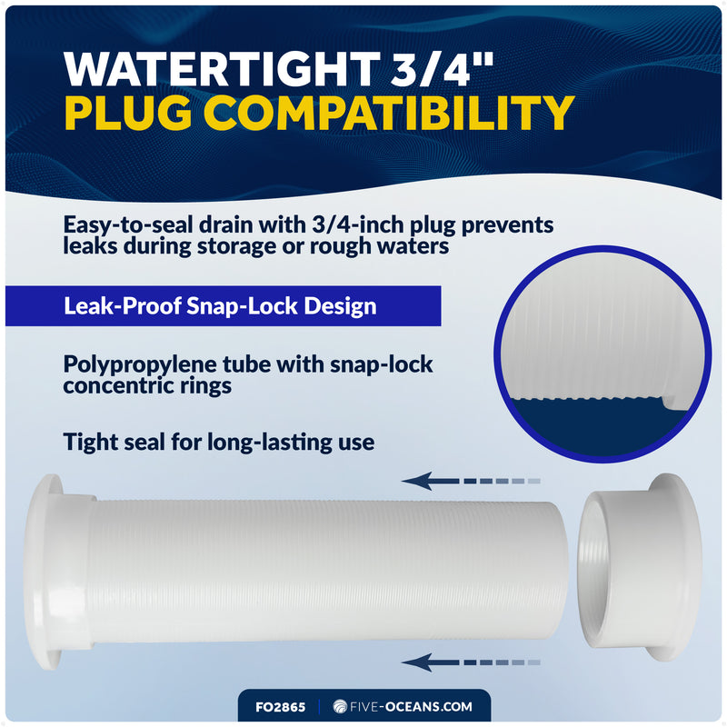 3/4" Motorwell Thru-Hull Drain Tube, White Nylon – FO2865 - Five Oceans