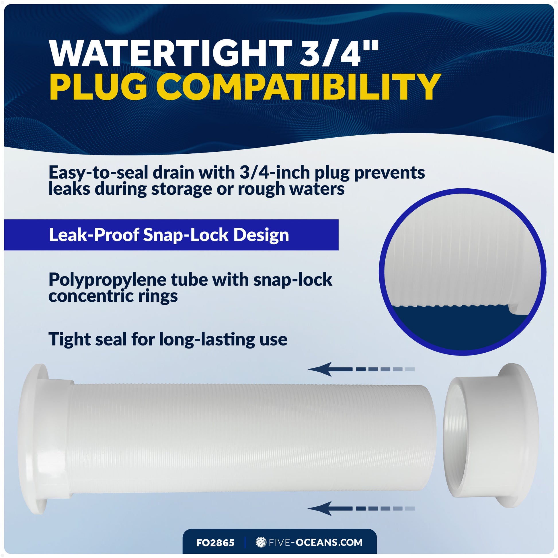 3/4" Boat Motorwell Thru Hull Drain Tube, White Nylon- FO2865 - Five Oceans