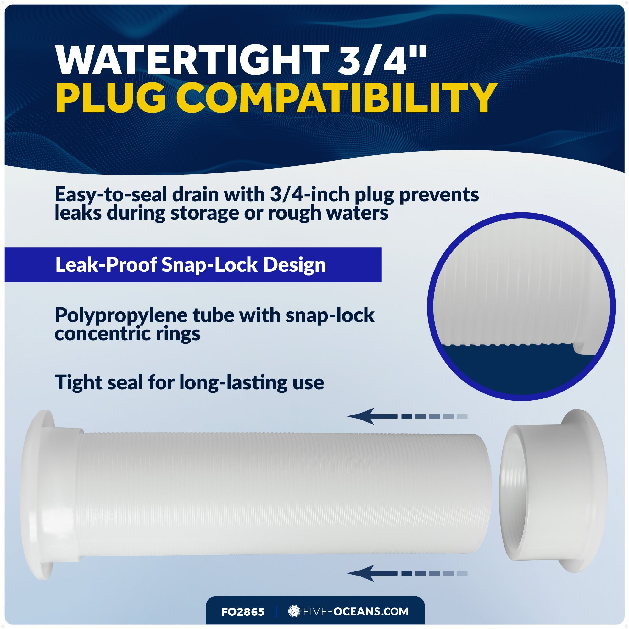 3/4" Boat Motorwell Thru Hull Drain Tube, White Nylon- FO2865 - Five Oceans