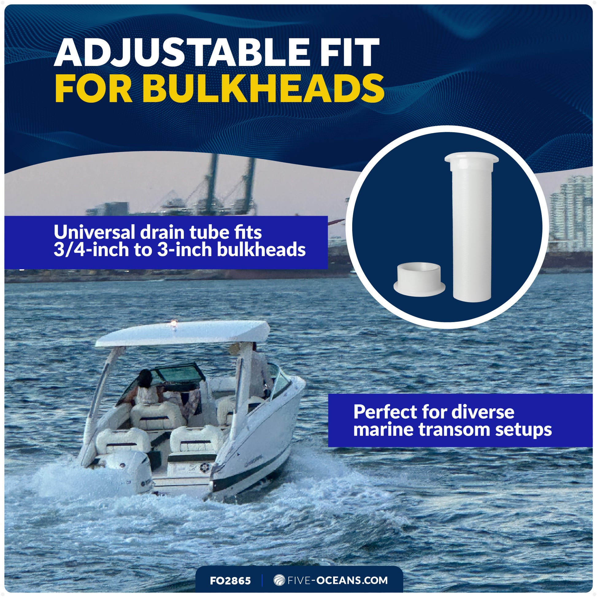 3/4" Boat Motorwell Thru Hull Drain Tube, White Nylon- FO2865 - Five Oceans