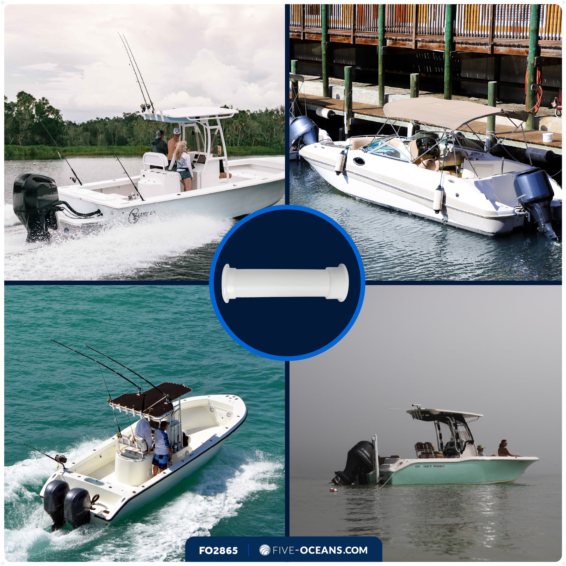 3/4" Boat Motorwell Thru Hull Drain Tube, White Nylon- FO2865 - Five Oceans