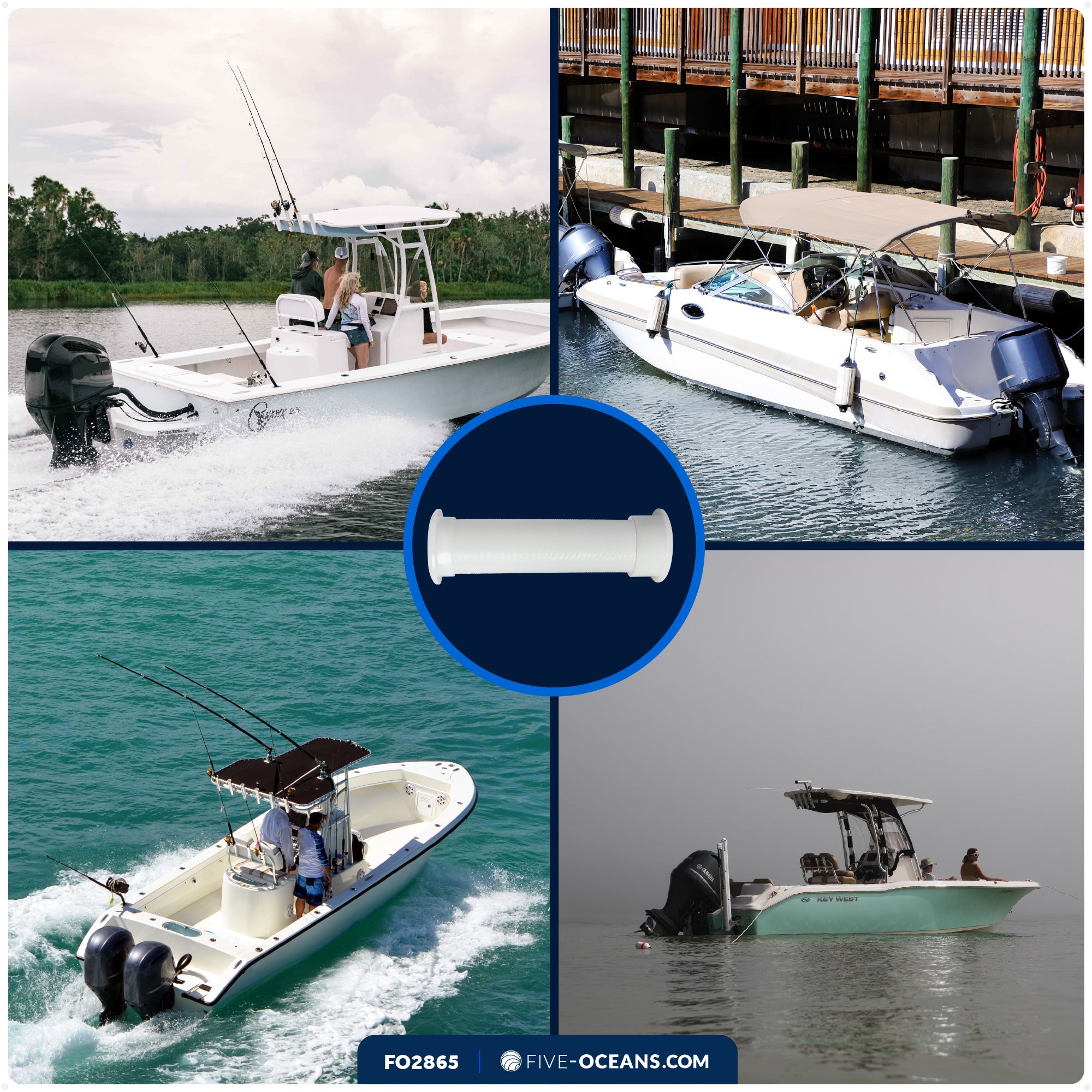 3/4" Boat Motorwell Thru Hull Drain Tube, White Nylon- FO2865 - Five Oceans