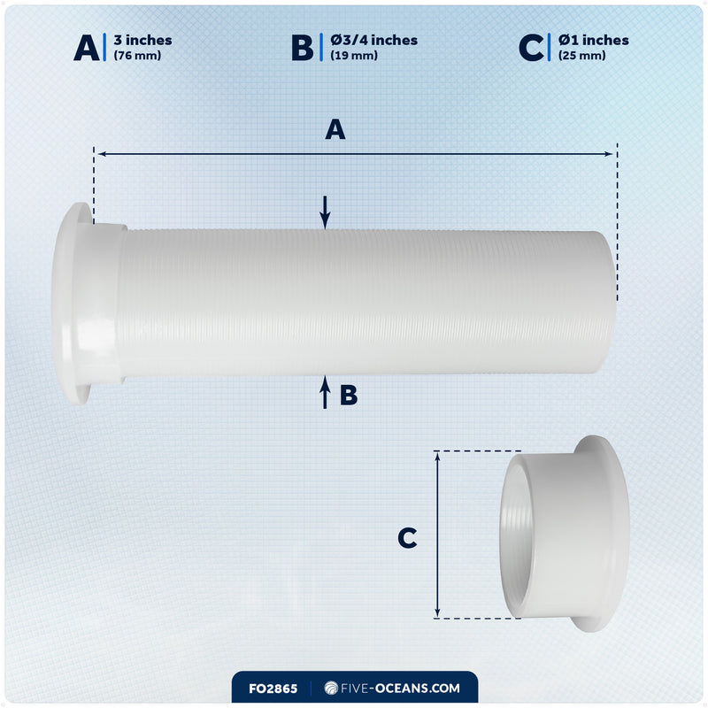 3/4" Motorwell Thru-Hull Drain Tube, White Nylon – FO2865 - Five Oceans