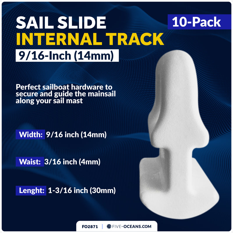 9/16" (14mm) Sail Slide Internal Track, White Nylon, 10-Pack - FO2871 - Five Oceans