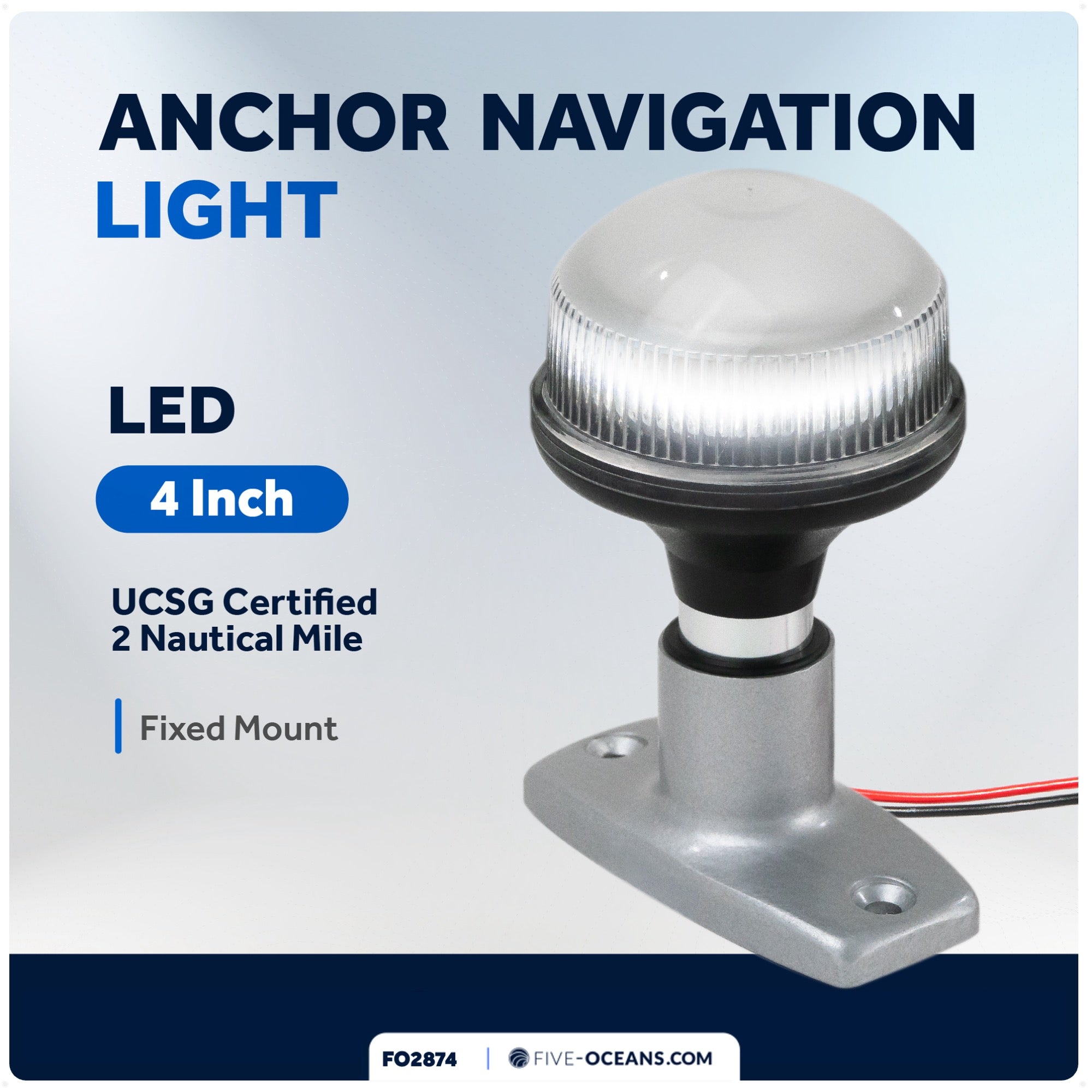 LED Anchor Navigation Light 4", Fixed Mount, 2NM - FO2874 - Five Oceans