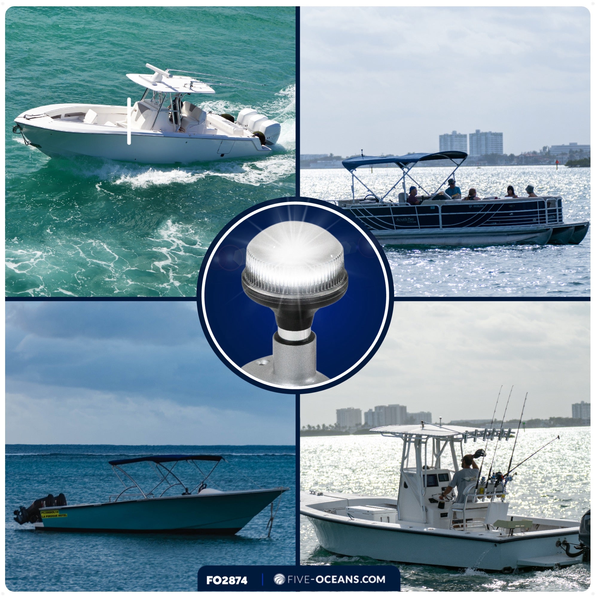 LED Anchor Navigation Light 4", Fixed Mount, 2NM - FO2874 - Five Oceans