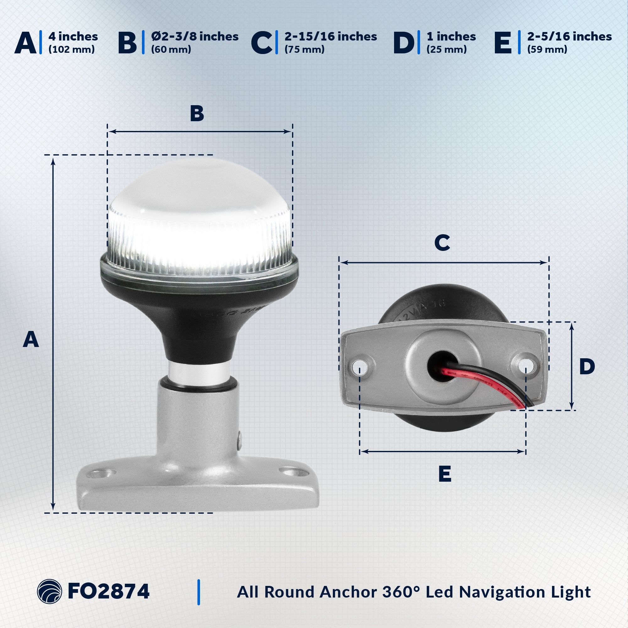 LED Anchor Navigation Light 4", Fixed Mount, 2NM - FO2874 - Five Oceans