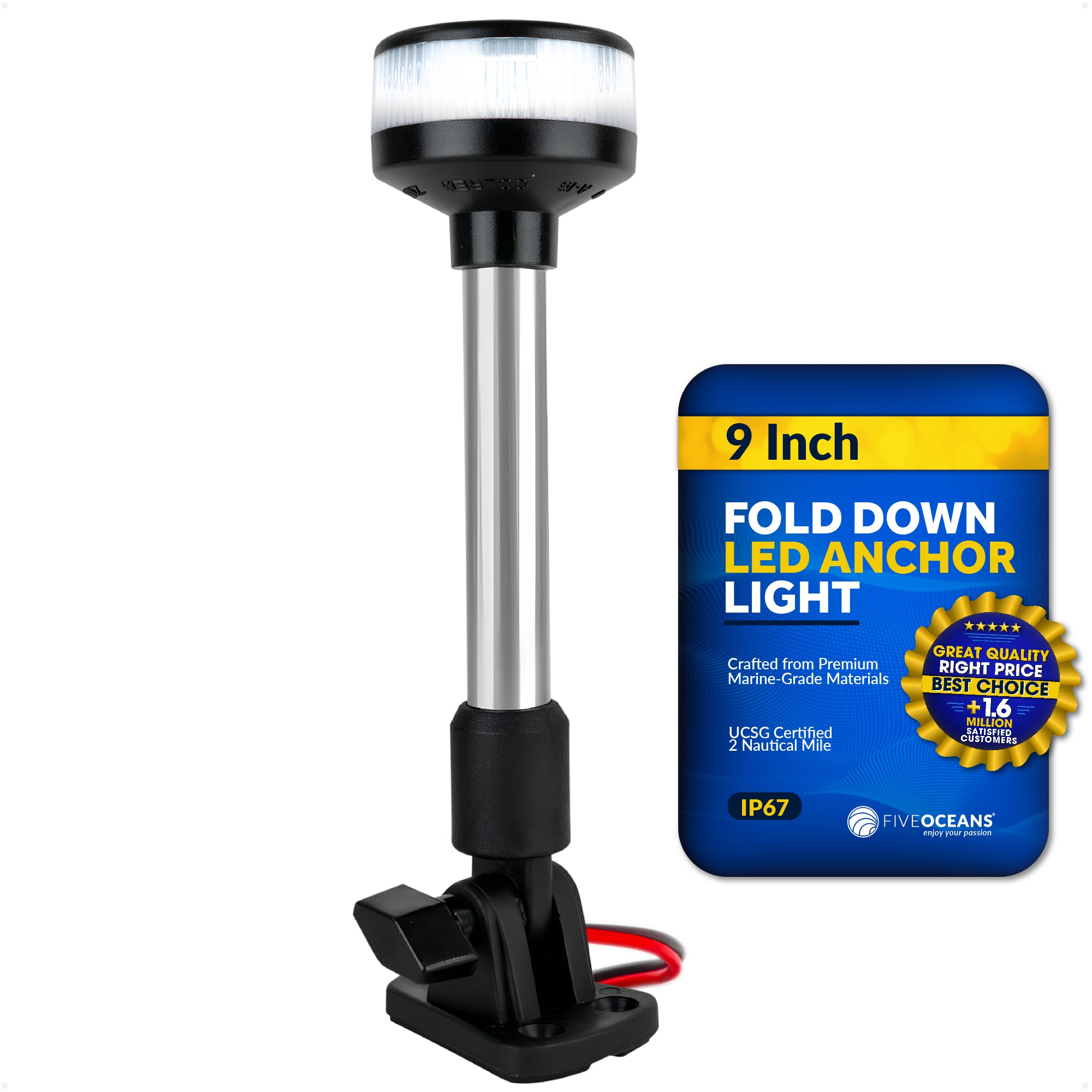 LED Anchor Navigation Light 9", Fold Down, 2NM - FO2878 - Five Oceans
