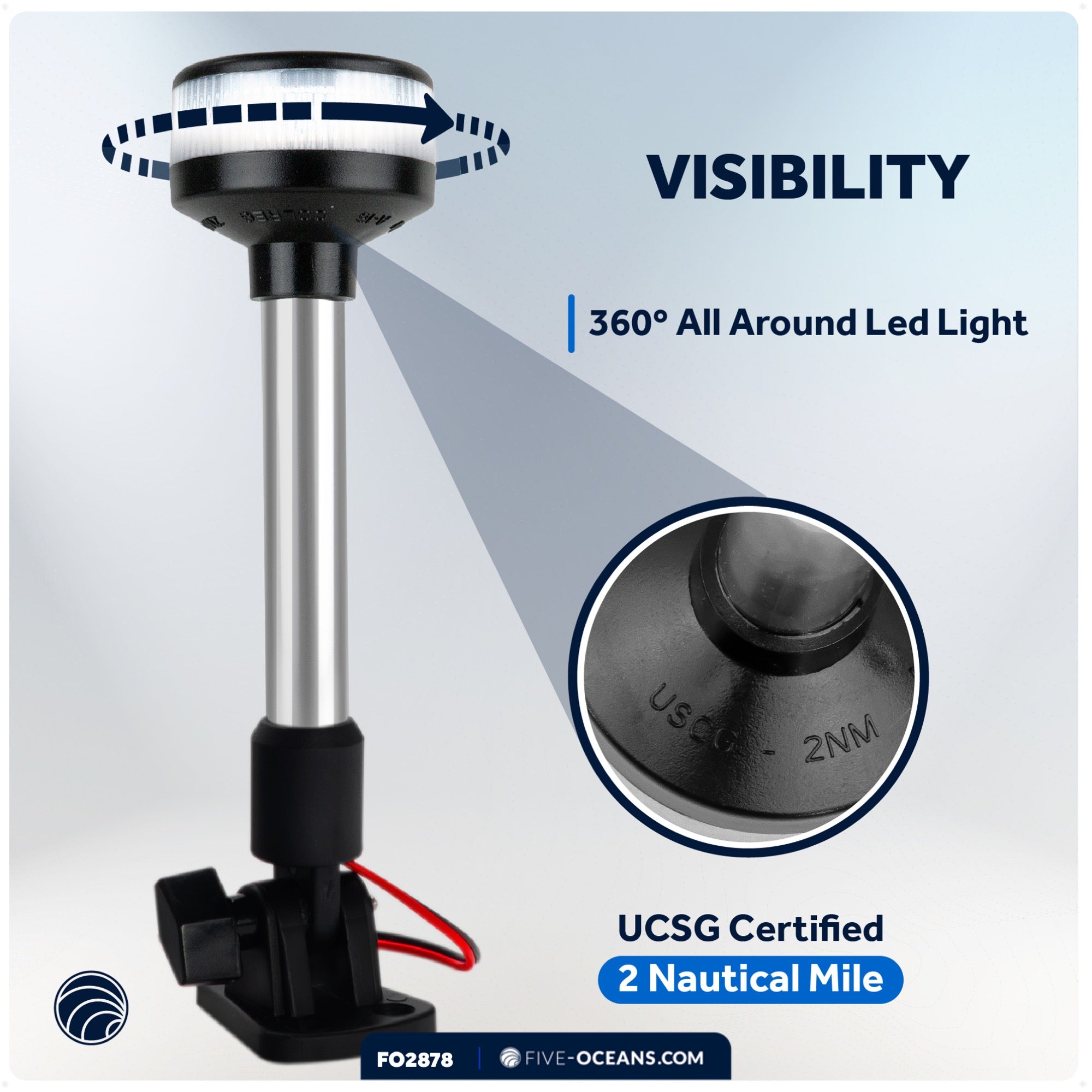 LED Anchor Navigation Light 9", Fold Down, 2NM - FO2878 - Five Oceans