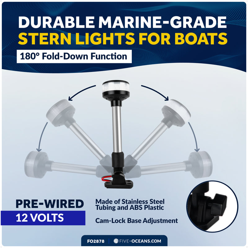 9" LED Anchor Navigation Light, Fold-Down, 12V DC - USCG 2NM Certified - FO2878 - Five Oceans