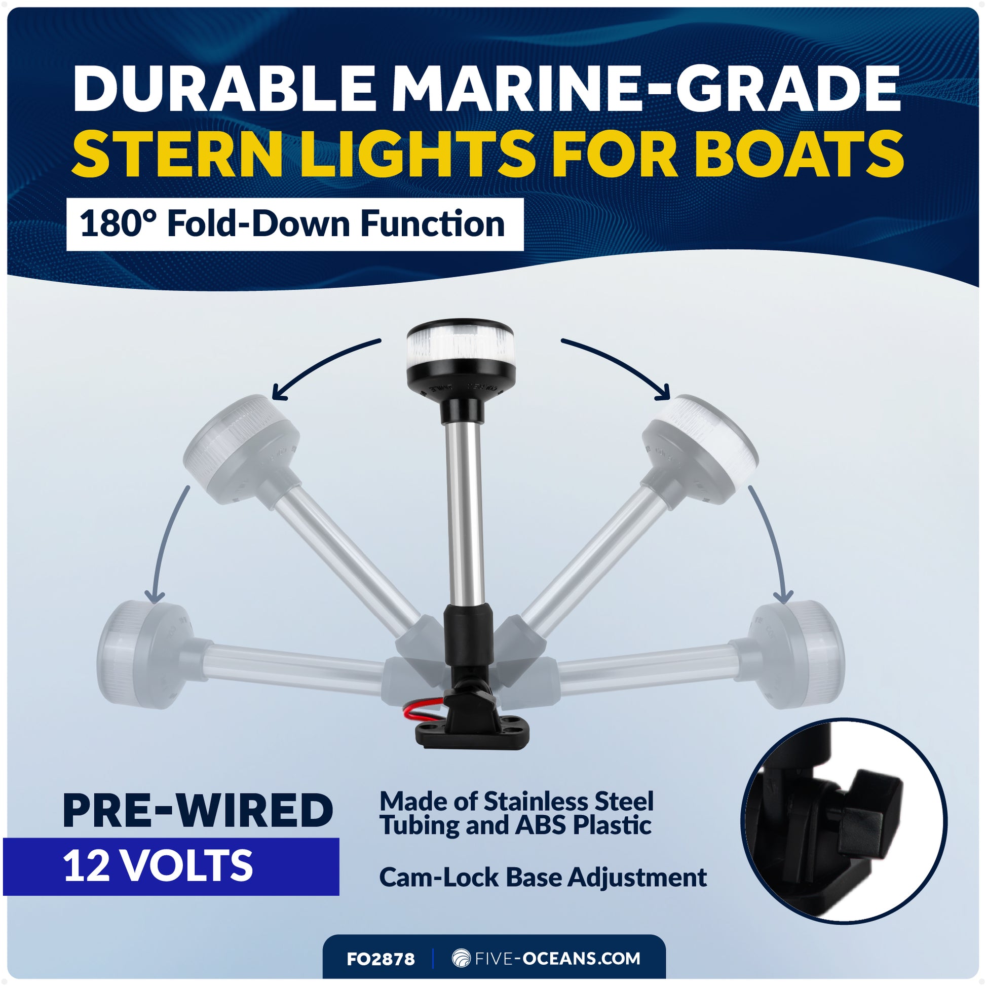 9" LED Anchor Light for Boats - USCG 2NM Certified Fold-Down, 12V DC - FO2878 - Five Oceans