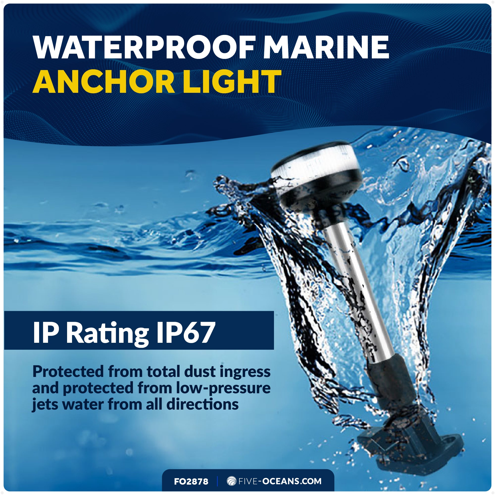9" LED Anchor Light for Boats - USCG 2NM Certified Fold-Down, 12V DC - FO2878 - Five Oceans