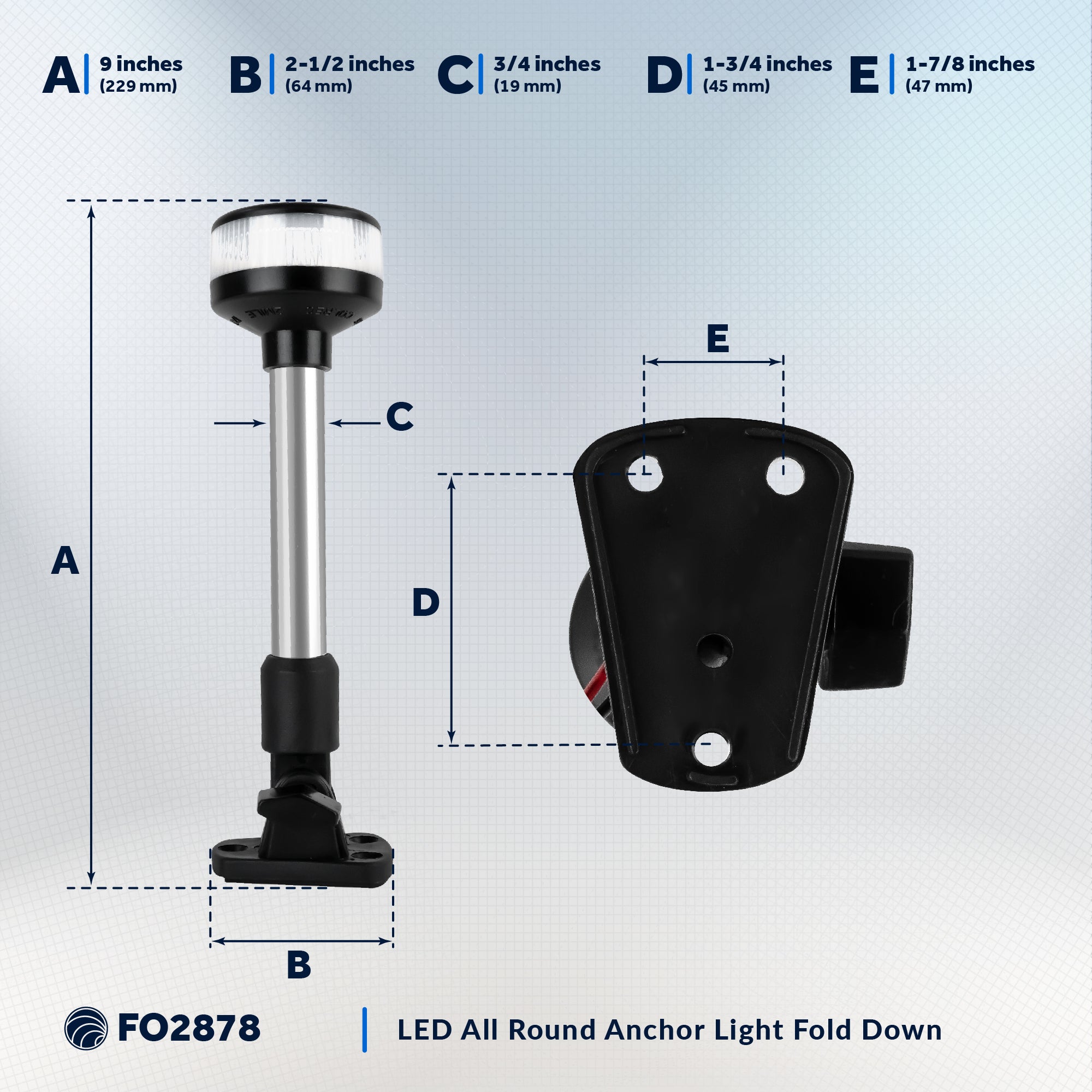 LED Anchor Navigation Light 9", Fold Down, 2NM - FO2878 - Five Oceans