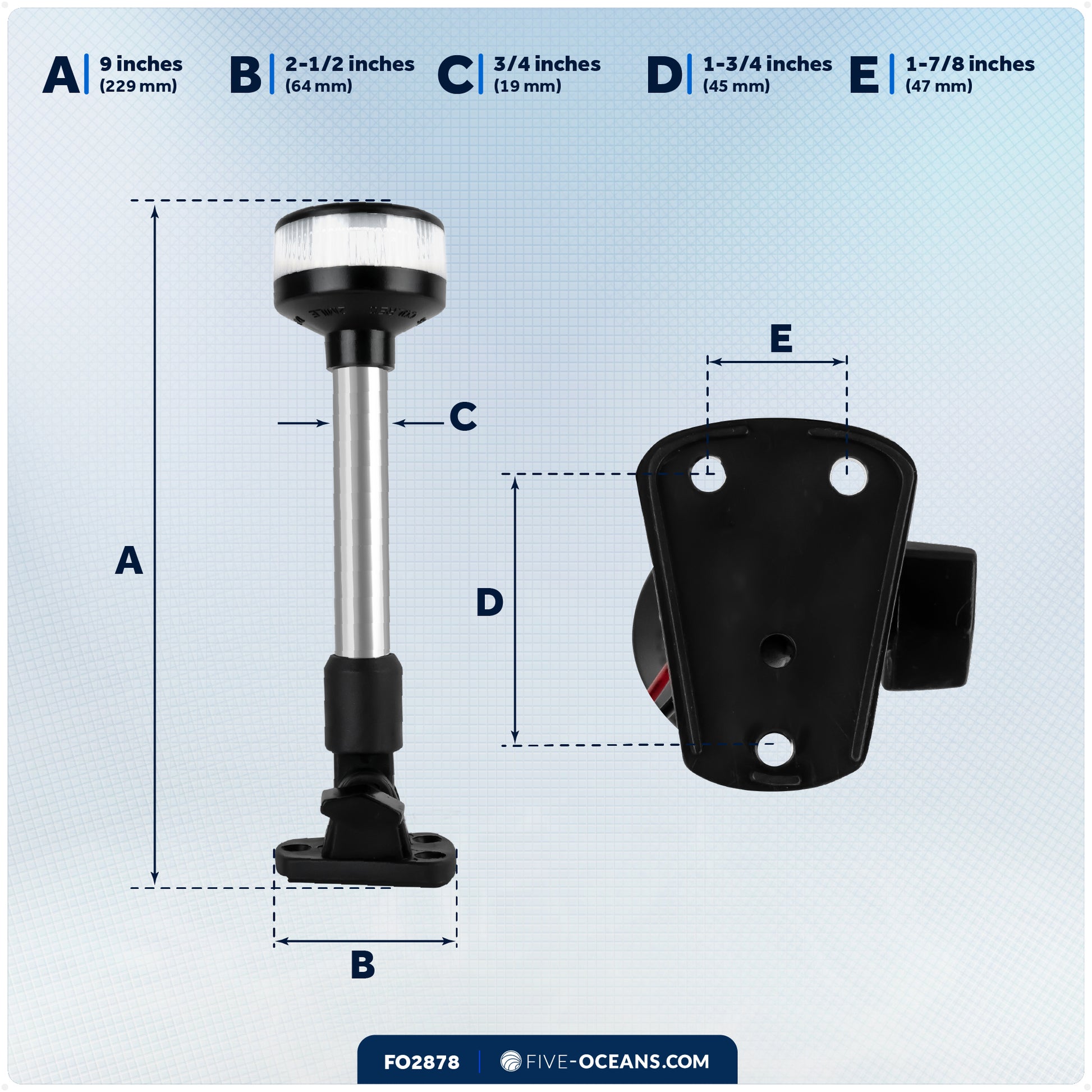 9" LED Anchor Light for Boats - USCG 2NM Certified Fold-Down, 12V DC - FO2878 - Five Oceans