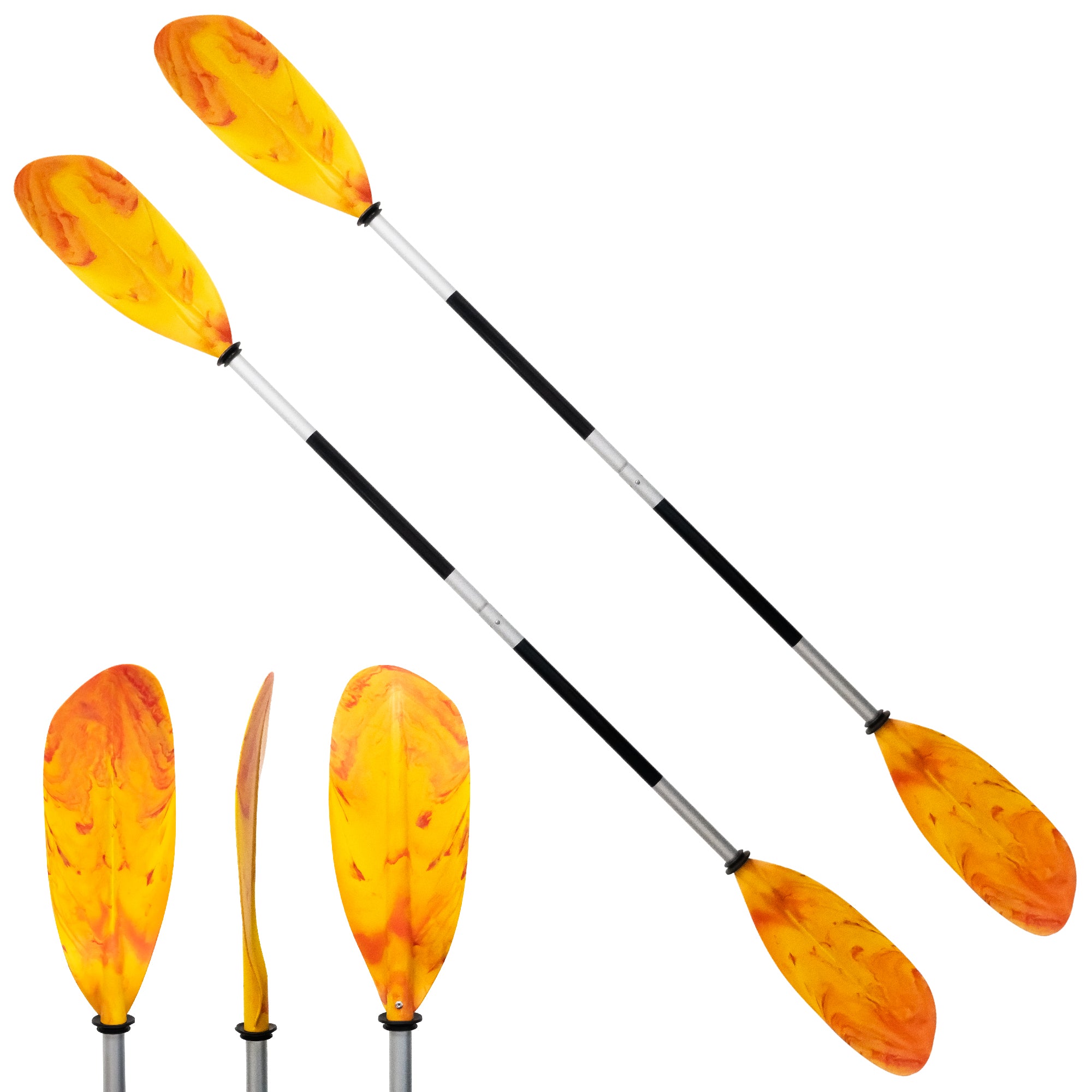 84" Kayak Paddle, Aluminum, Yellow & Orange, Detachable, 2-Pack - FO2880-M2 - Five Oceans