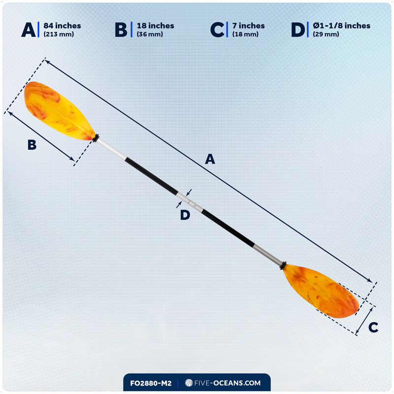 84" Kayak Paddle, Aluminum, Yellow & Orange, Detachable, 2-Pack - FO2880-M2 - Five Oceans