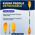 84" Kayak Paddle, Aluminum, Yellow & Orange, Detachable - FO2880 - Five Oceans
