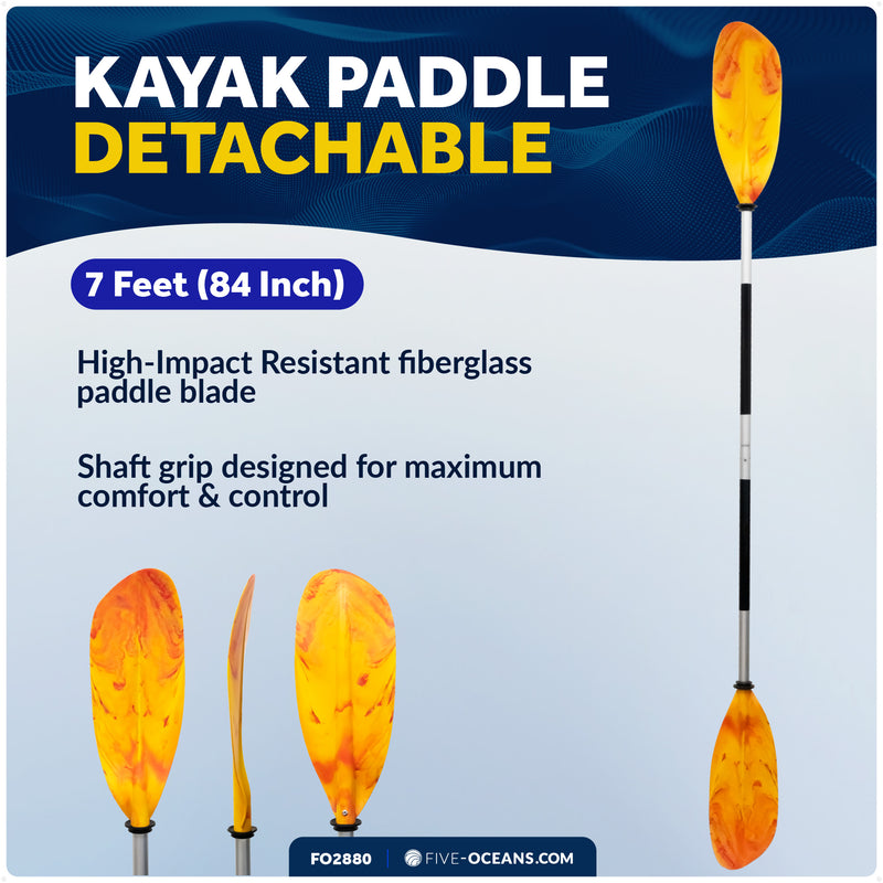 84" Kayak Paddle, Aluminum, Yellow & Orange, Detachable - FO2880 - Five Oceans
