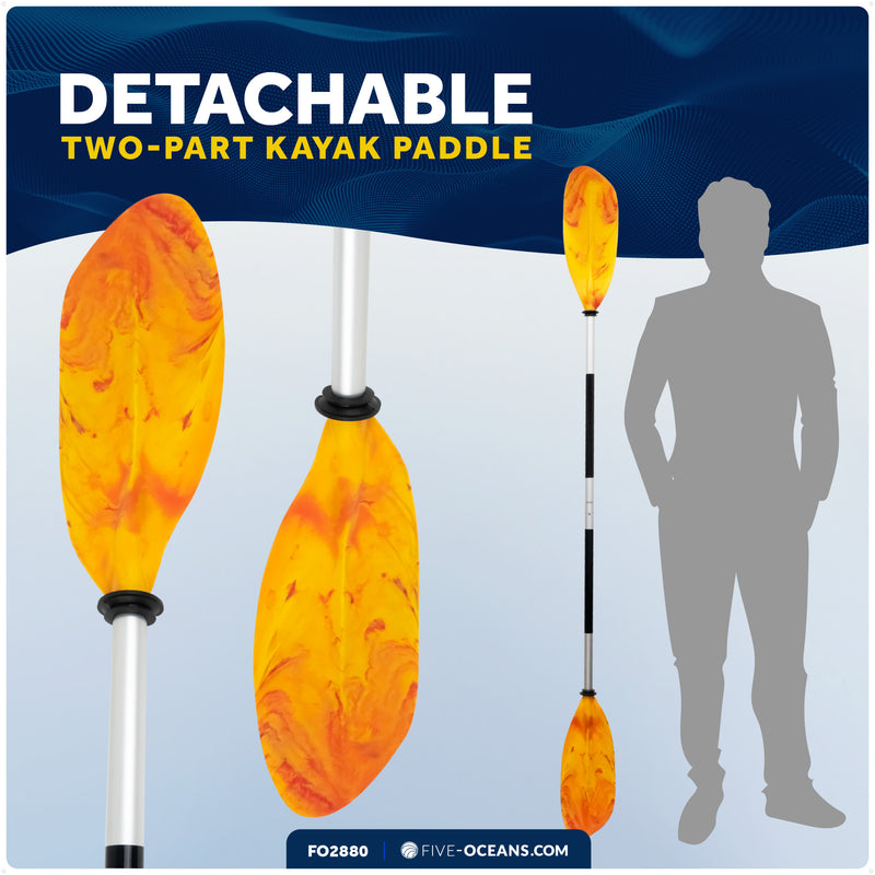 84" Kayak Paddle, Aluminum, Yellow & Orange, Detachable - FO2880 - Five Oceans