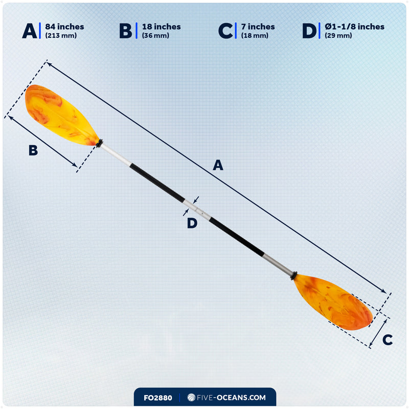 84" Kayak Paddle, Aluminum, Yellow & Orange, Detachable - FO2880 - Five Oceans
