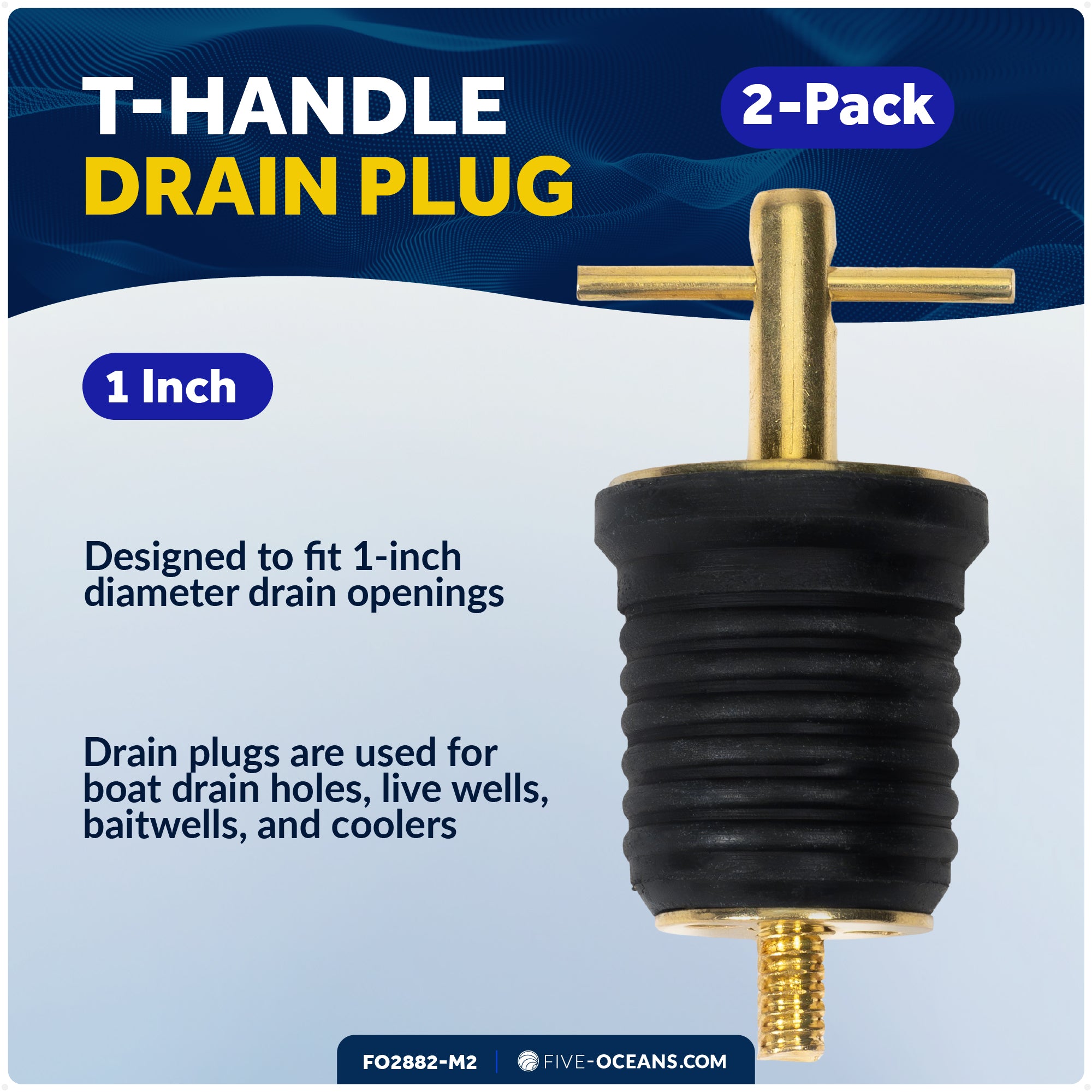 Twist Drain Plug for 1" Diameter Drains, 2-Pack - FO2882-M2 - Five Oceans